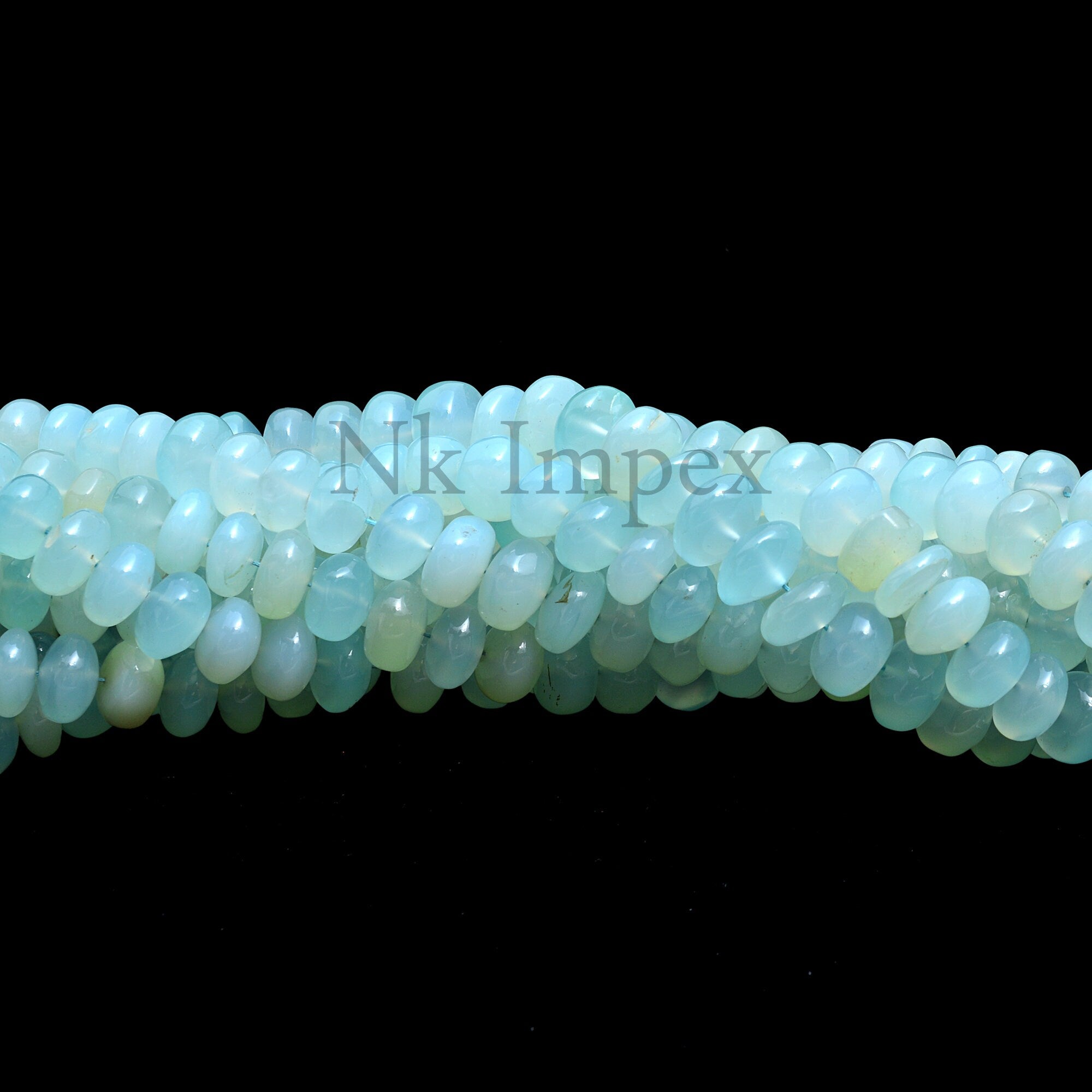 Natural Aqua Chalcedony Smooth Rondelle Beads, 8 To 10 mm, Unique Chalcedony Beads 13 Inch Strand, (SKU429)