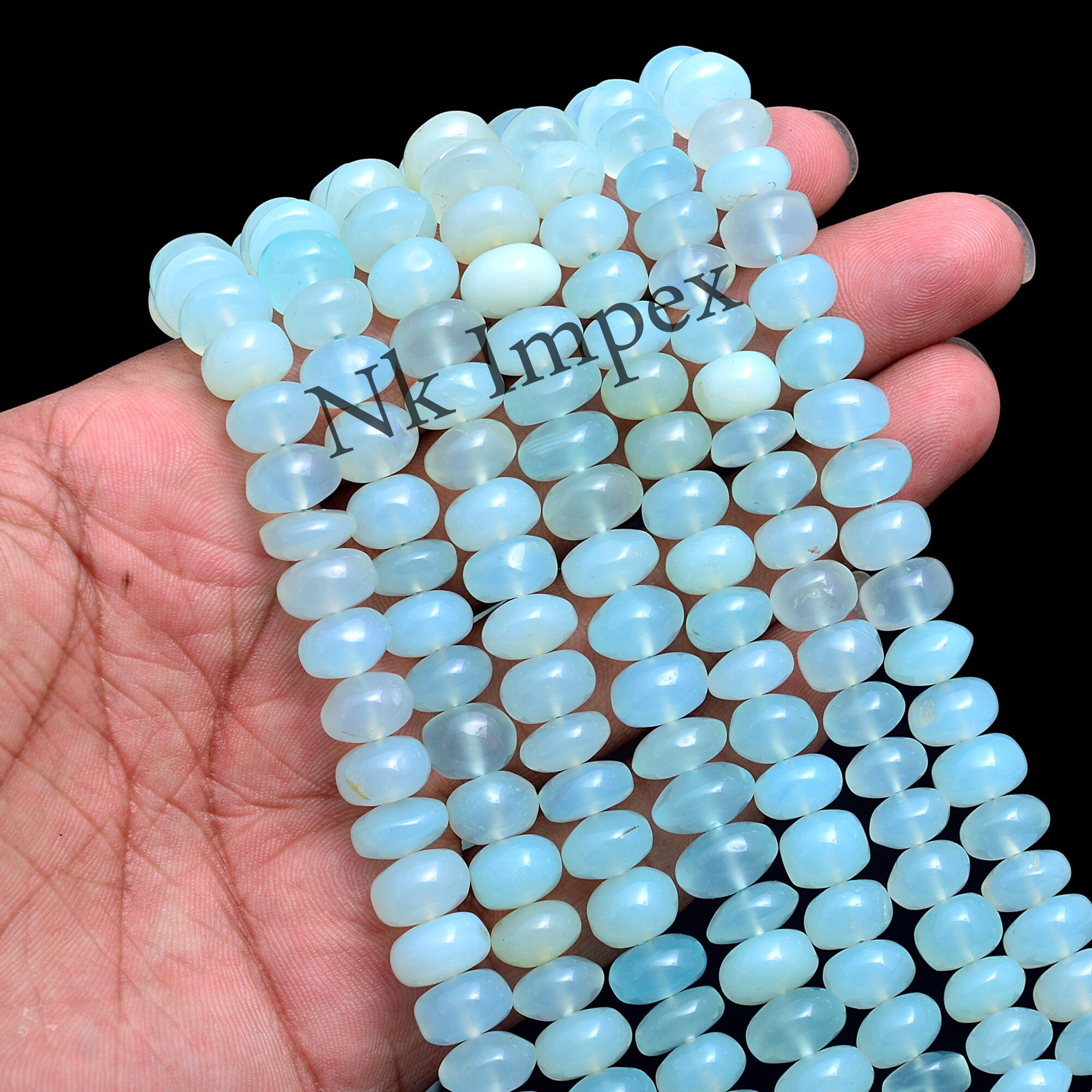 Natural Aqua Chalcedony Smooth Rondelle Beads, 8 To 10 mm, Unique Chalcedony Beads 13 Inch Strand, (SKU429)