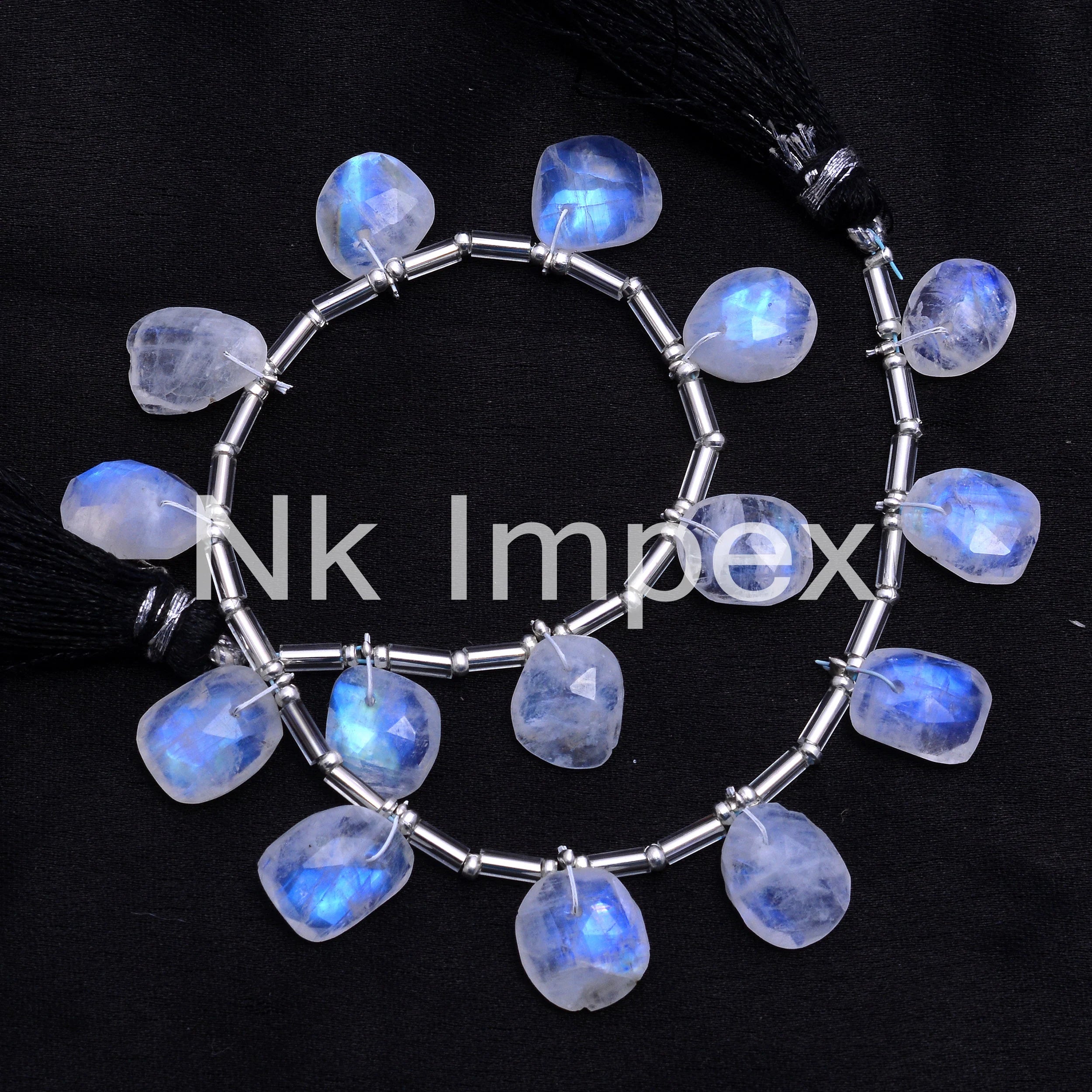 Rainbow Moonstone Faceted Rosecut Slice Beads, Rainbow Moonstone Side Drilled Slice, White Moonstone Rosecut, 8 Inch