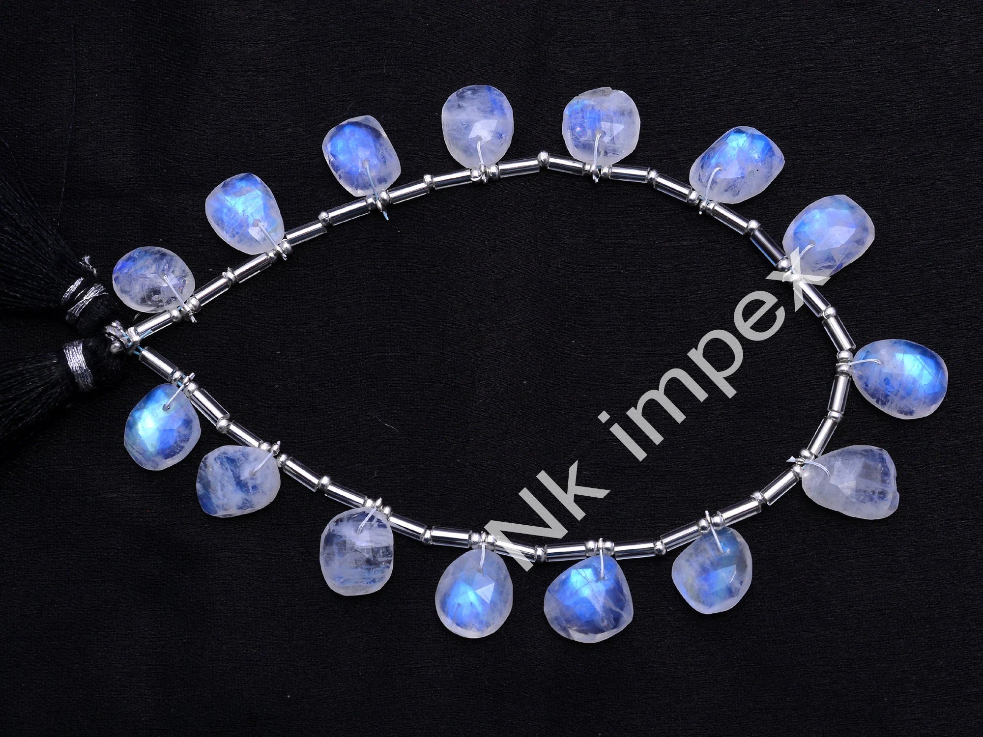 Rainbow Moonstone Faceted Rosecut Slice Beads, Rainbow Moonstone Side Drilled Slice, White Moonstone Rosecut, 8 Inch