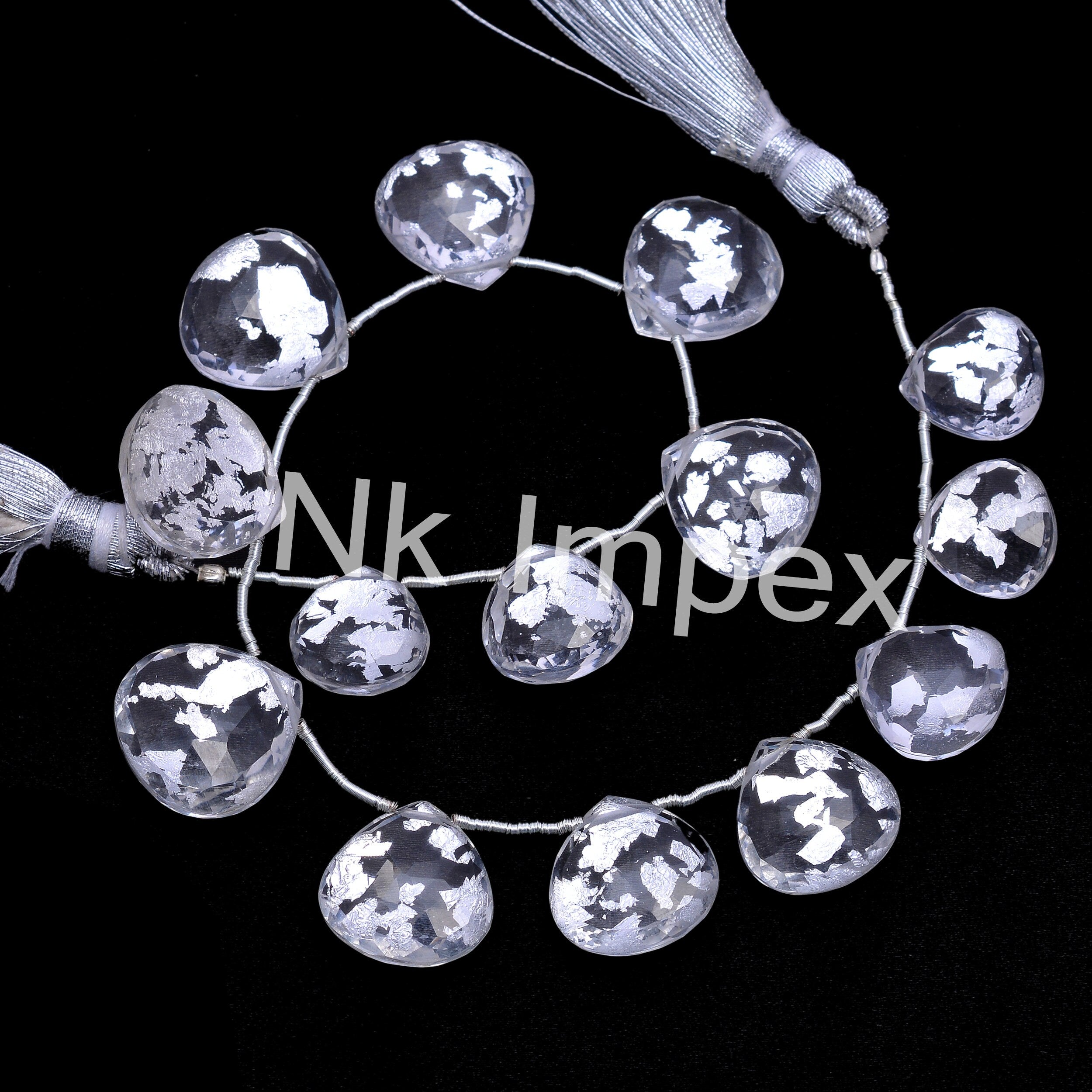 AA Quality Silver Flakes Crystal Quartz Faceted Heart Shape Doublet Briolette, Faceted Silver Flakes Crystal Quartz, SKU No. 1014