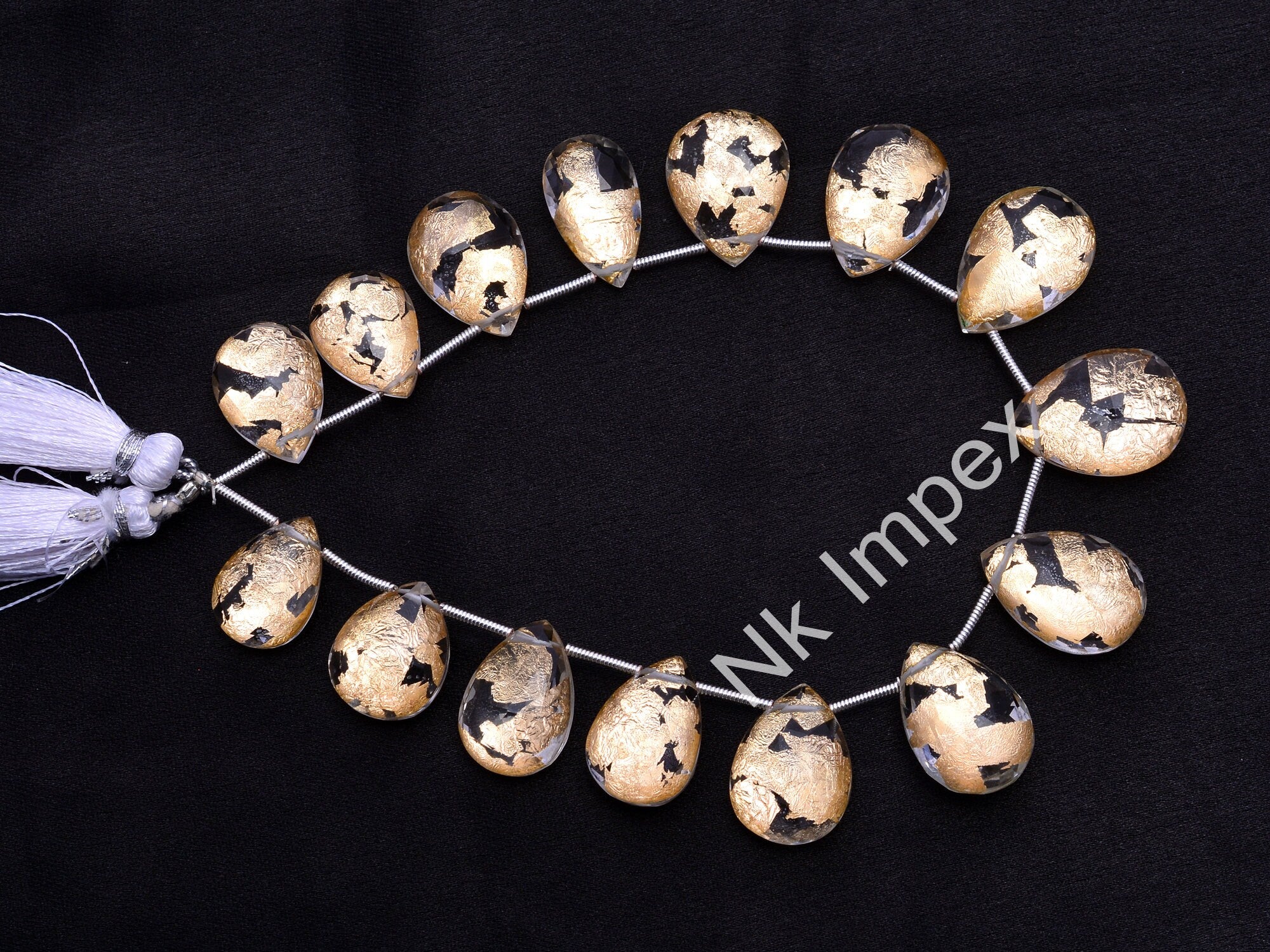 Unique Gold Foil Inlay Crystal Quartz Faceted Pear Beads, 8.5 Inch Strand, (SKU1012)