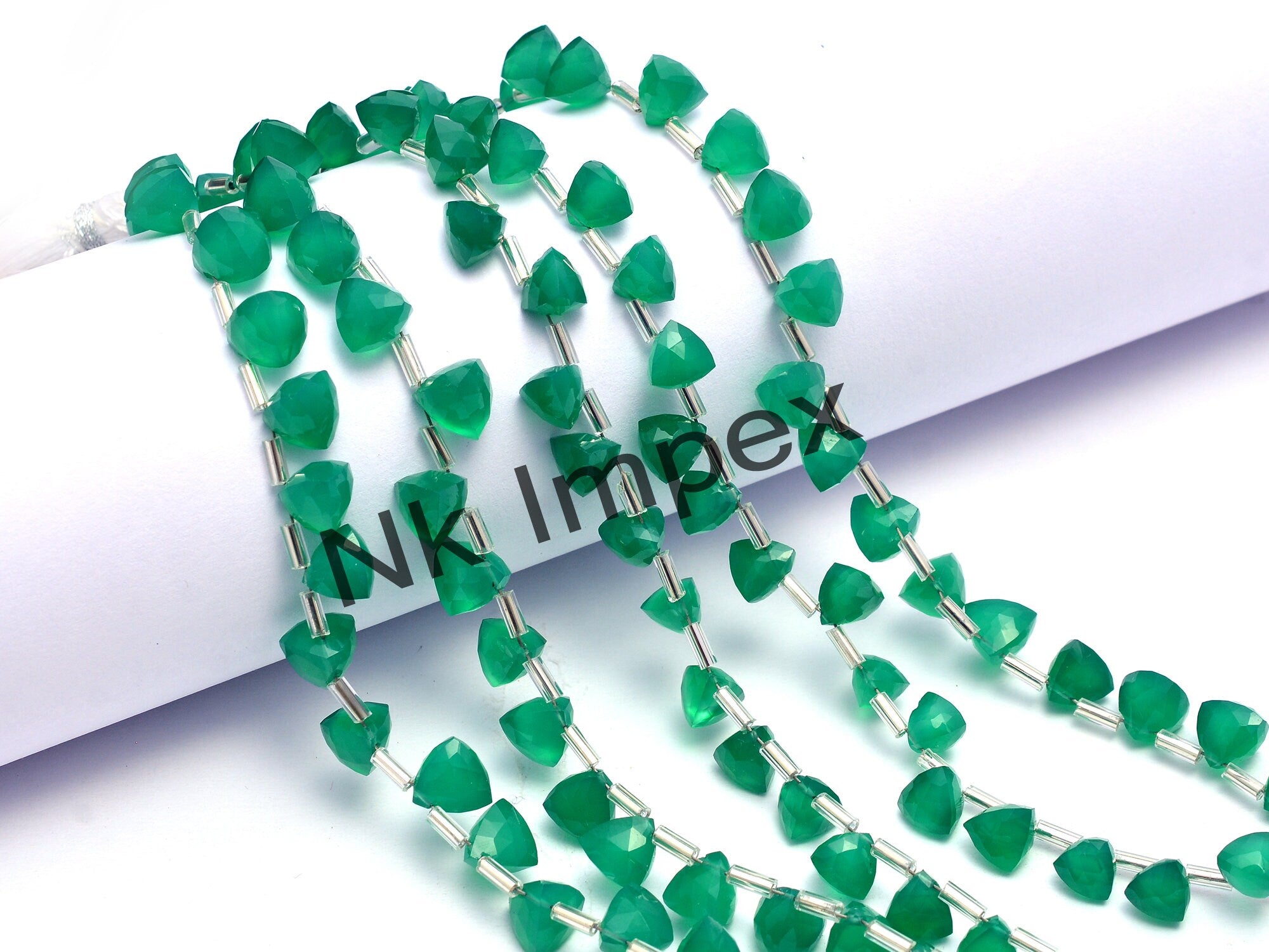 Natural Green Onyx Pyramid Beads, 6x6 To 8x8 mm, Faceted Triangle Shape, DIY Craft Maker Beads, (SKU1031)