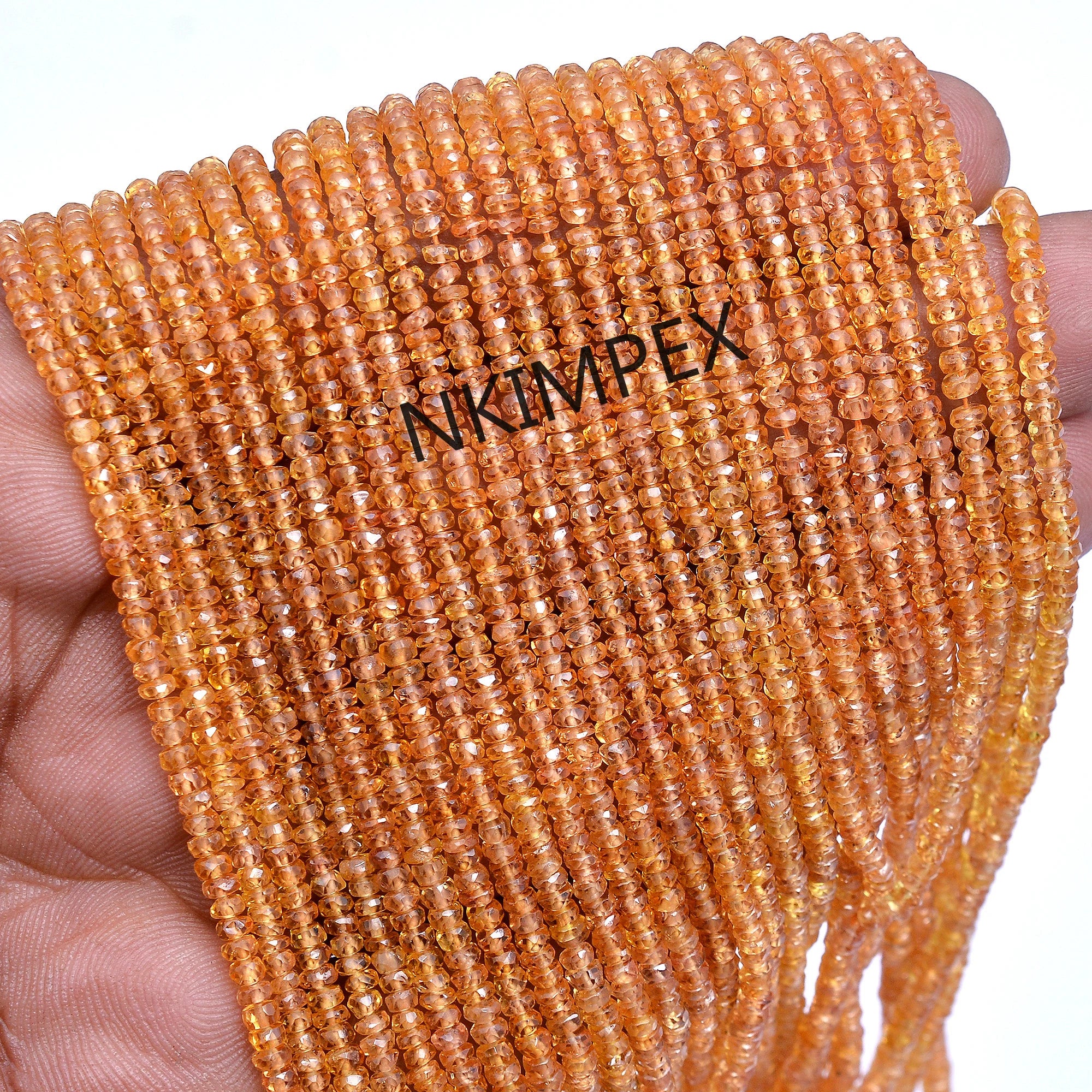 Orange Songea Sapphire Faceted Rondelle Beads, 2 mm To 3 mm, Songea Sapphire Beads, Orange Sapphire Jewelry Making Gemstone Beads (SKU025)