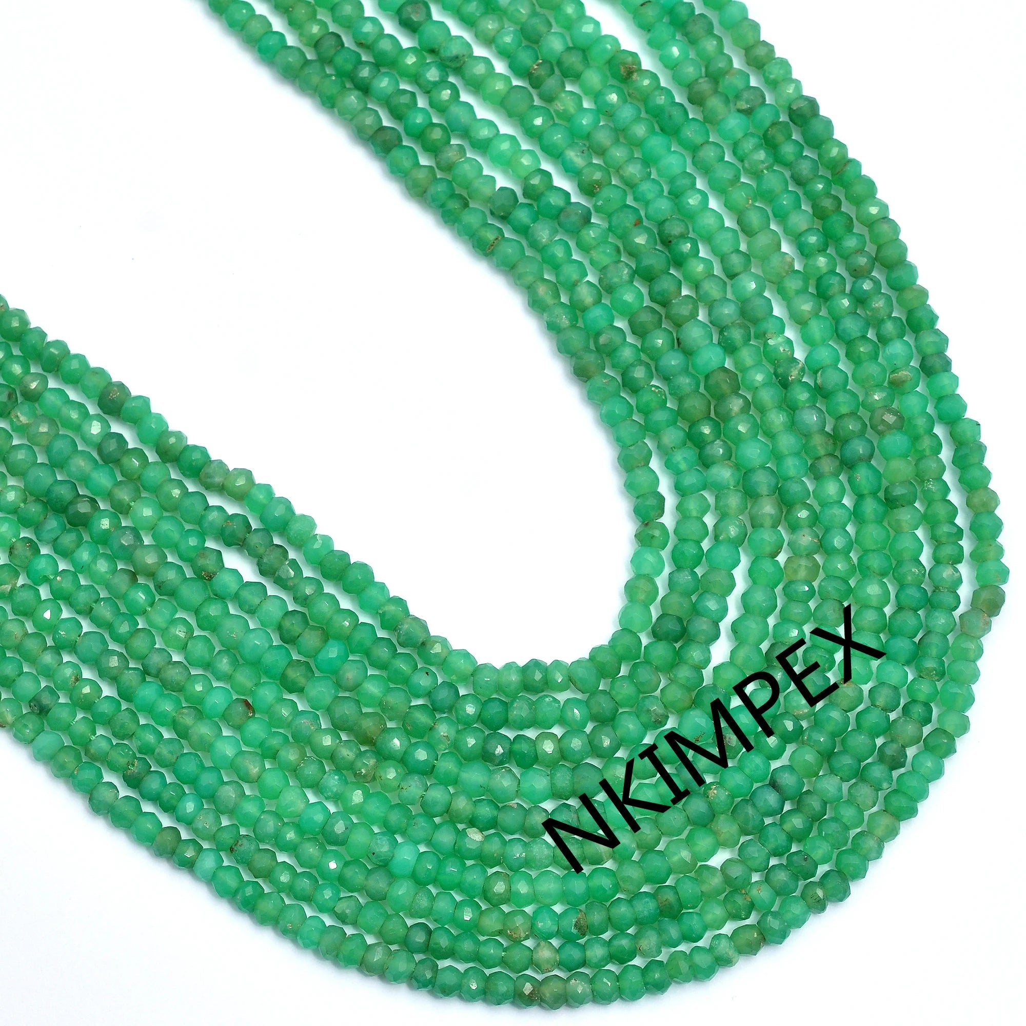 Natural Chrysoprase Faceted Rondelle Beads, 3.5 mm To 4 mm, Green Color Small Beads For Making (SKU027)
