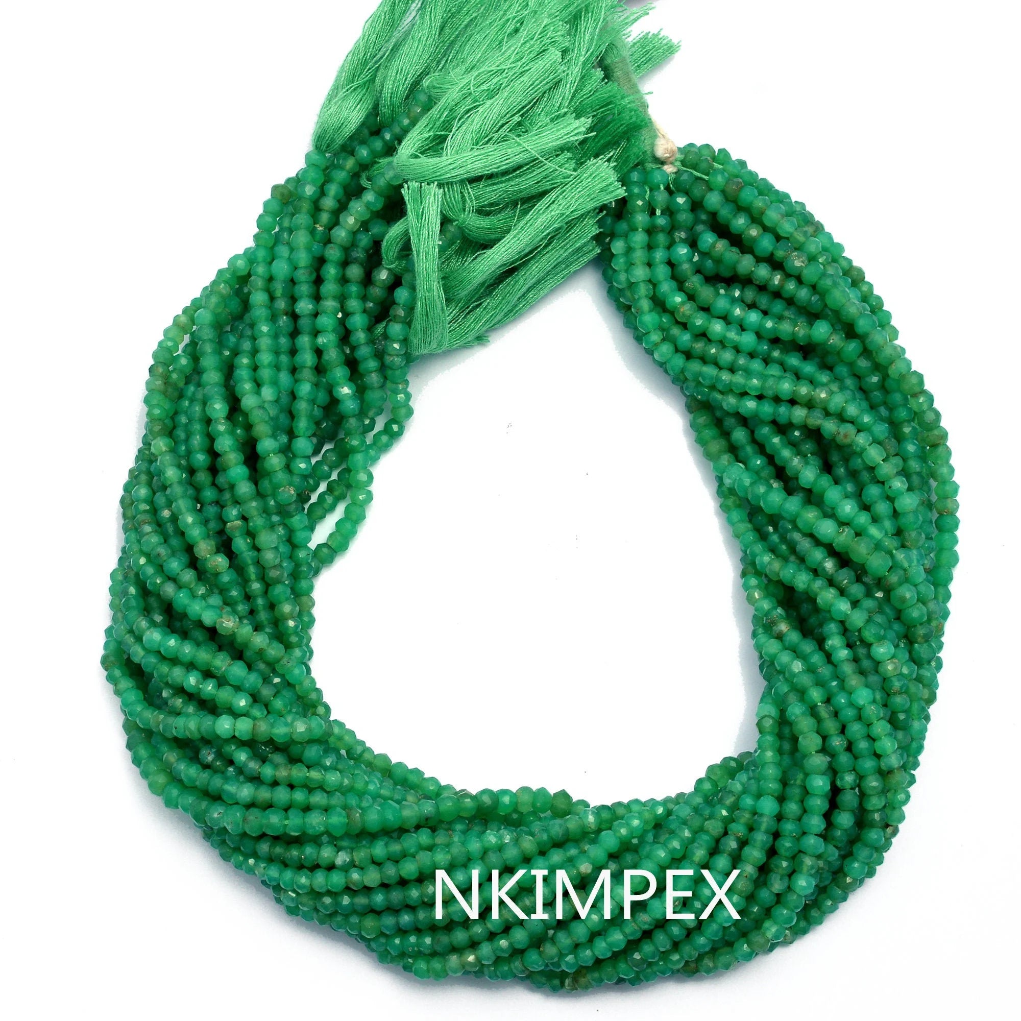 Natural Chrysoprase Faceted Rondelle Beads, 3.5 mm To 4 mm, Green Color Small Beads For Making (SKU027)