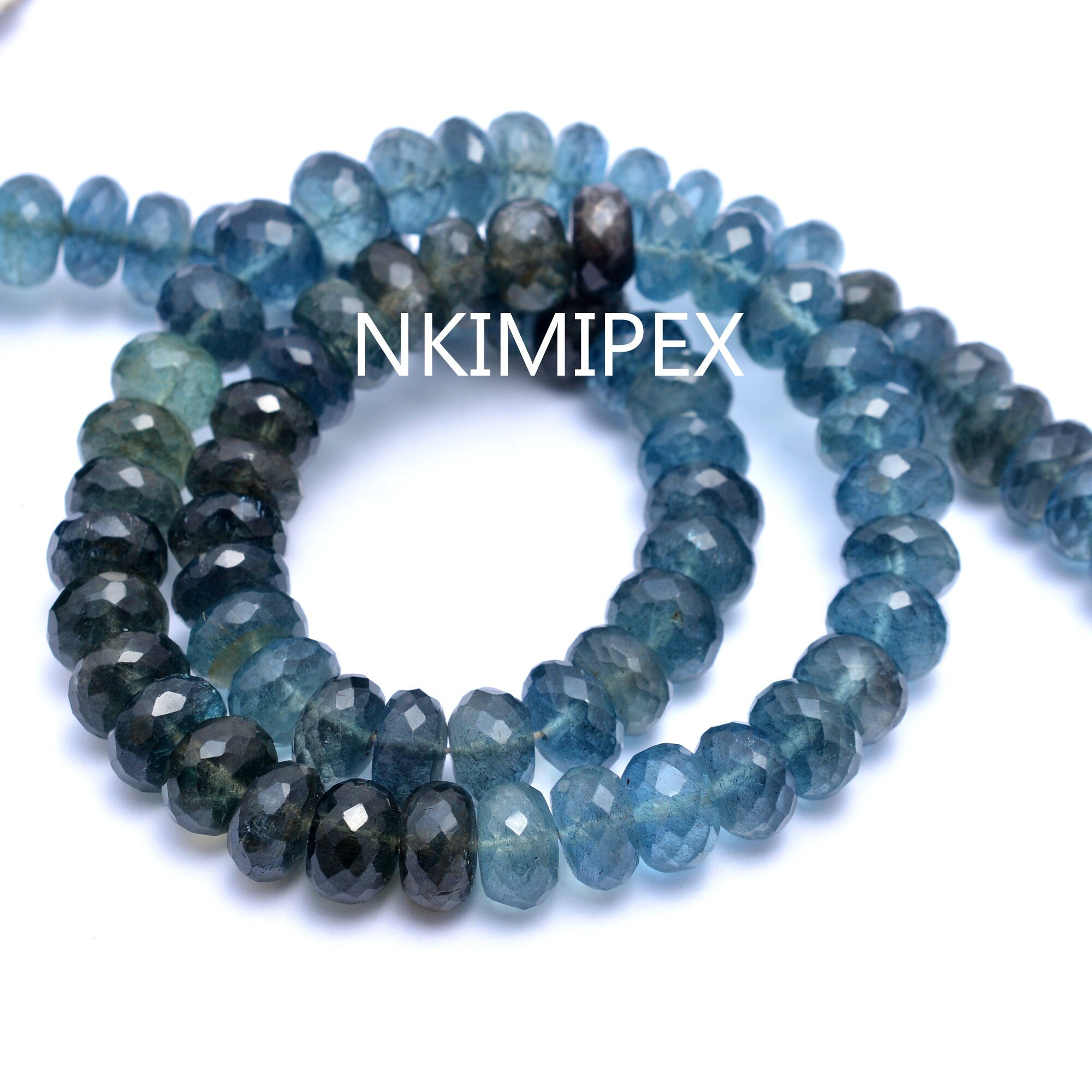 Natural Moss Aquamarine Faceted Rondelle Beads, 8 mm To 9 mm, Aquamarine Beads, 15 Inch Strand, (SKU039)