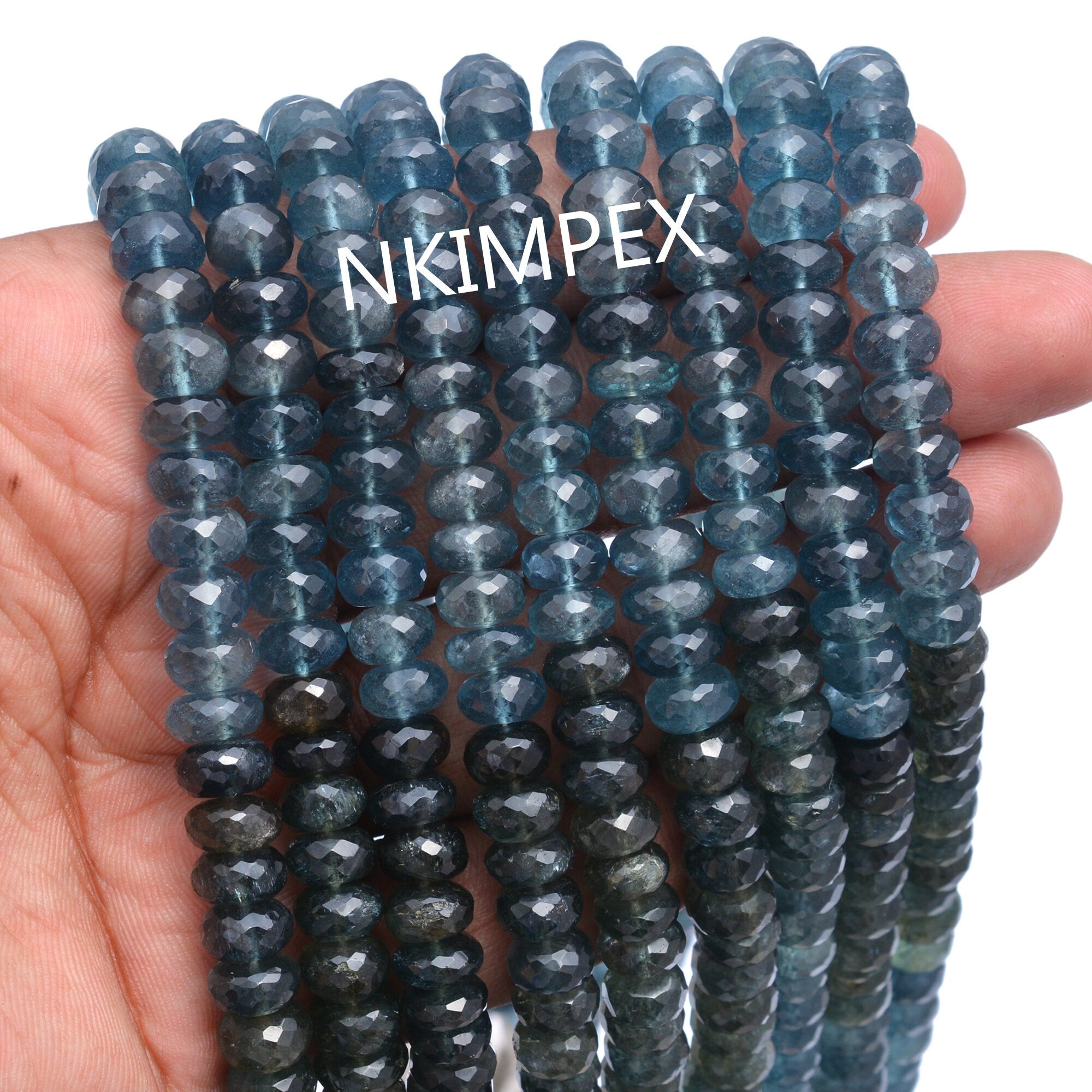 Natural Moss Aquamarine Faceted Rondelle Beads, 8 mm To 9 mm, Aquamarine Beads, 15 Inch Strand, (SKU039)