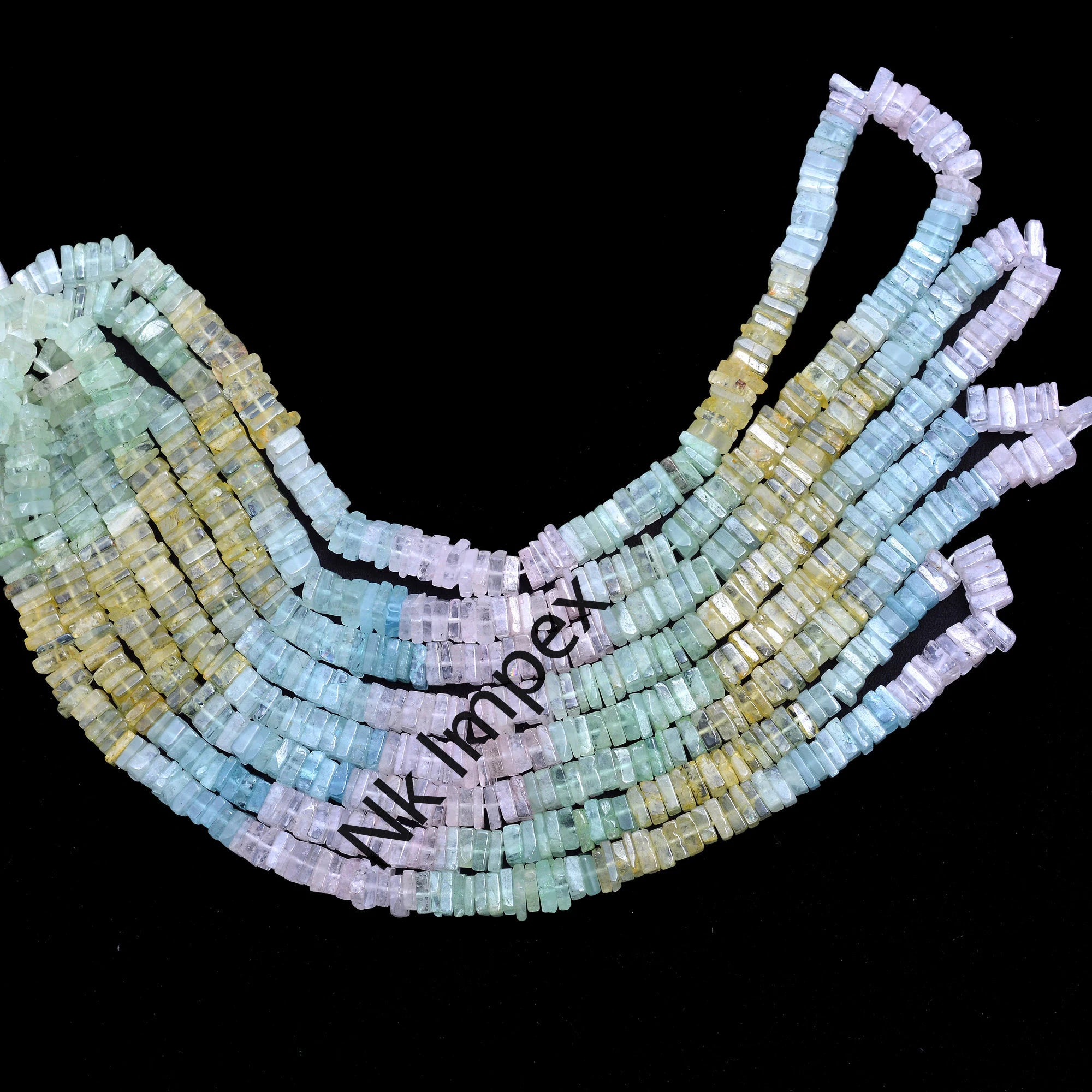 Natural Multi Aquamarine Smooth Square Beads, 16 Inch Strand Aqua Gemstone Beads, (SKU111)