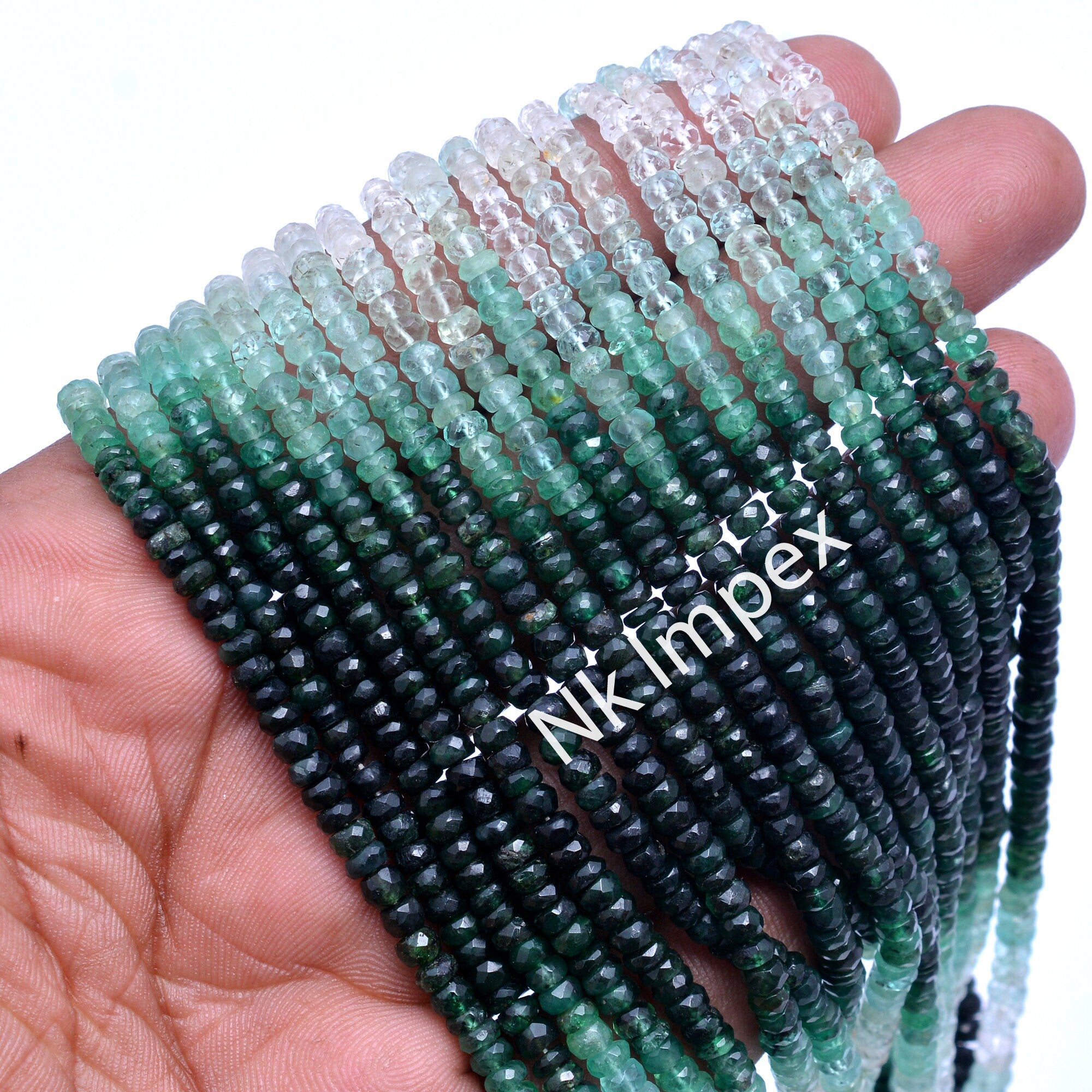 Natural Emerald Shaded Faceted Rondelle Beads, 2.5 mm To 4 mm, Emerald Shaded Beads, Emerald Jewelry Making Gemstone Beads, 16 Inch