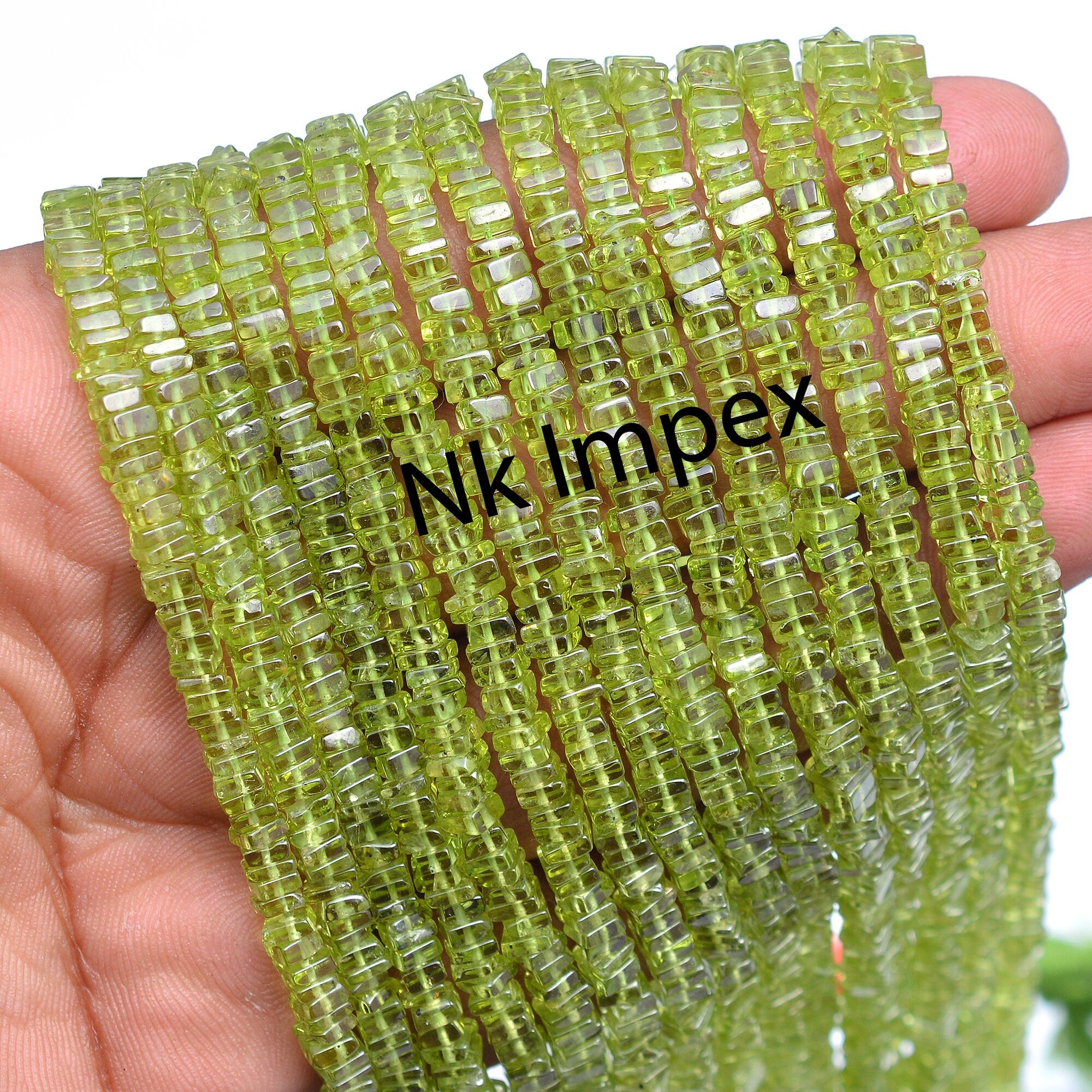 Peridot Smooth Square Beads, Green Peridot Square Beads, Peridot Jewelry Making Gemstone Beads, 16. Inch Strand, SKU 110