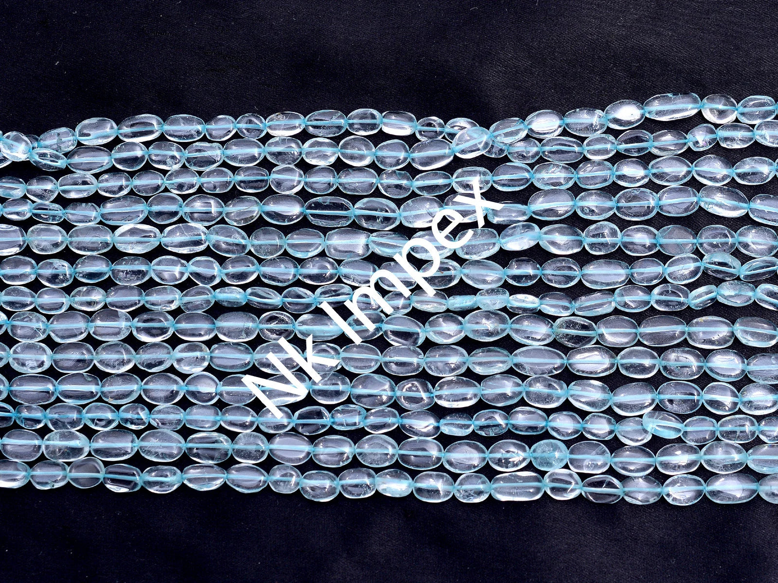 Natural Blue Topaz Smooth Oval Beads, Handmade Gemstone Beads 14 Inch Strand, (SKU123)