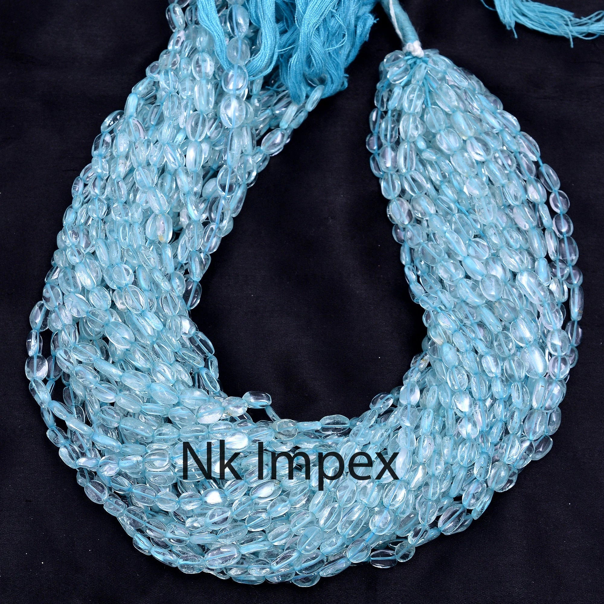 Natural Blue Topaz Smooth Oval Beads, Handmade Gemstone Beads 14 Inch Strand, (SKU123)
