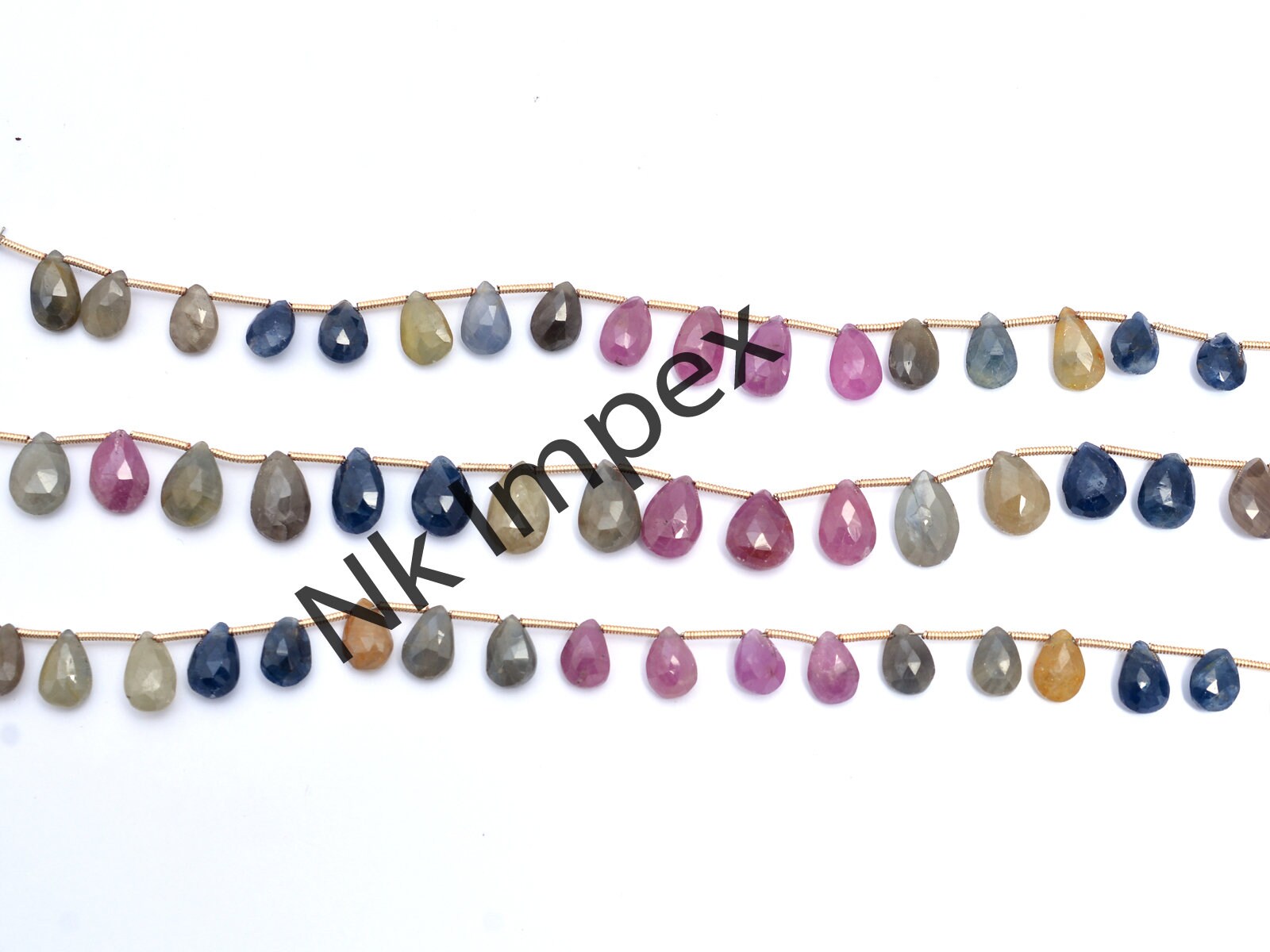Multi Sapphire Faceted Pear Beads, Multi Sapphire Pears, Sapphire Pear Beads, Multi Sapphire Jewelry Making Gemstone Beads, 8 Inch, SKU 125
