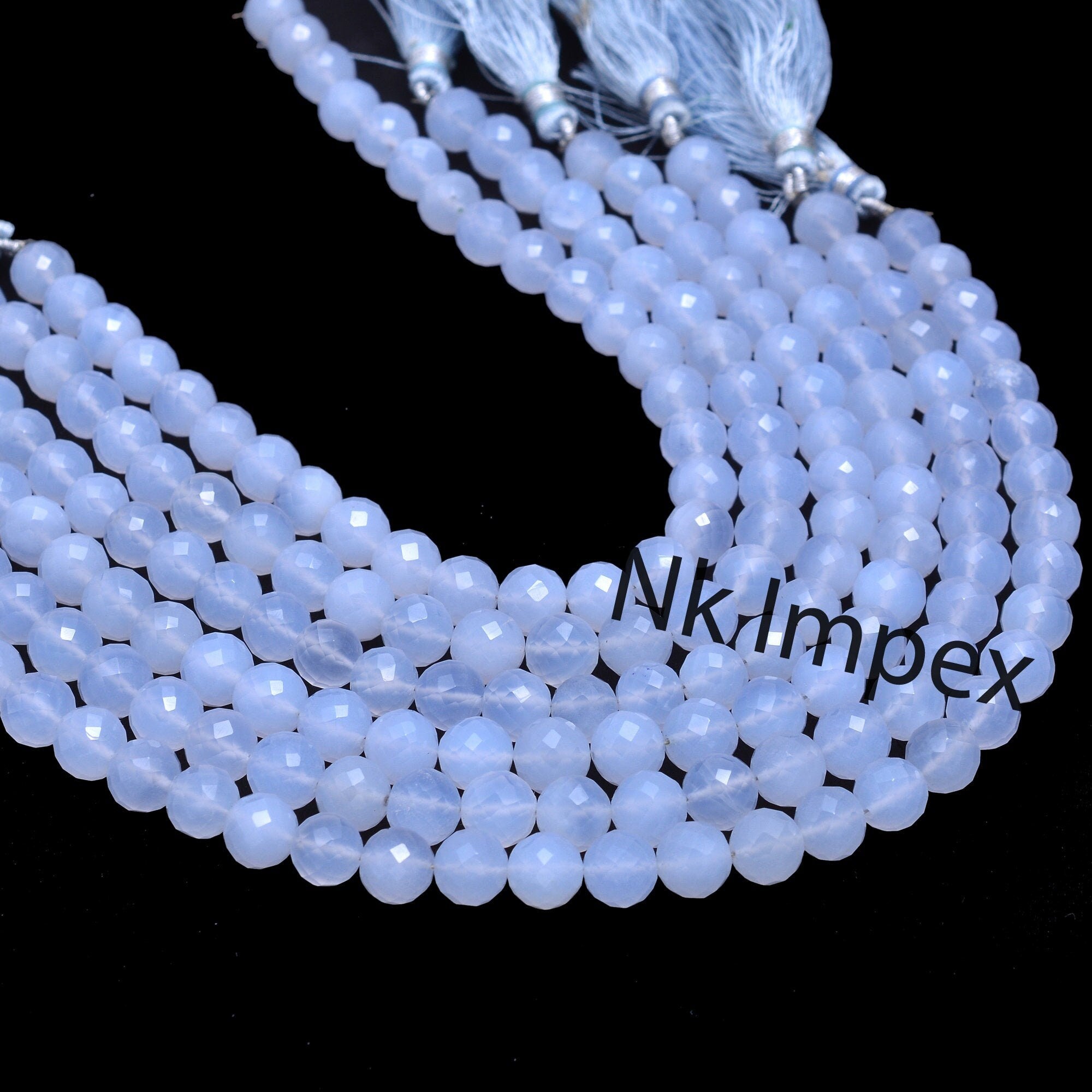 AAA Quality Chalcedony Beads, Blue Chalcedony Beads, 7 To 8 mm, Beads, Faceted Round Chalcedony, Jewelry Making Gemstone Beads, 9" (SKU151)