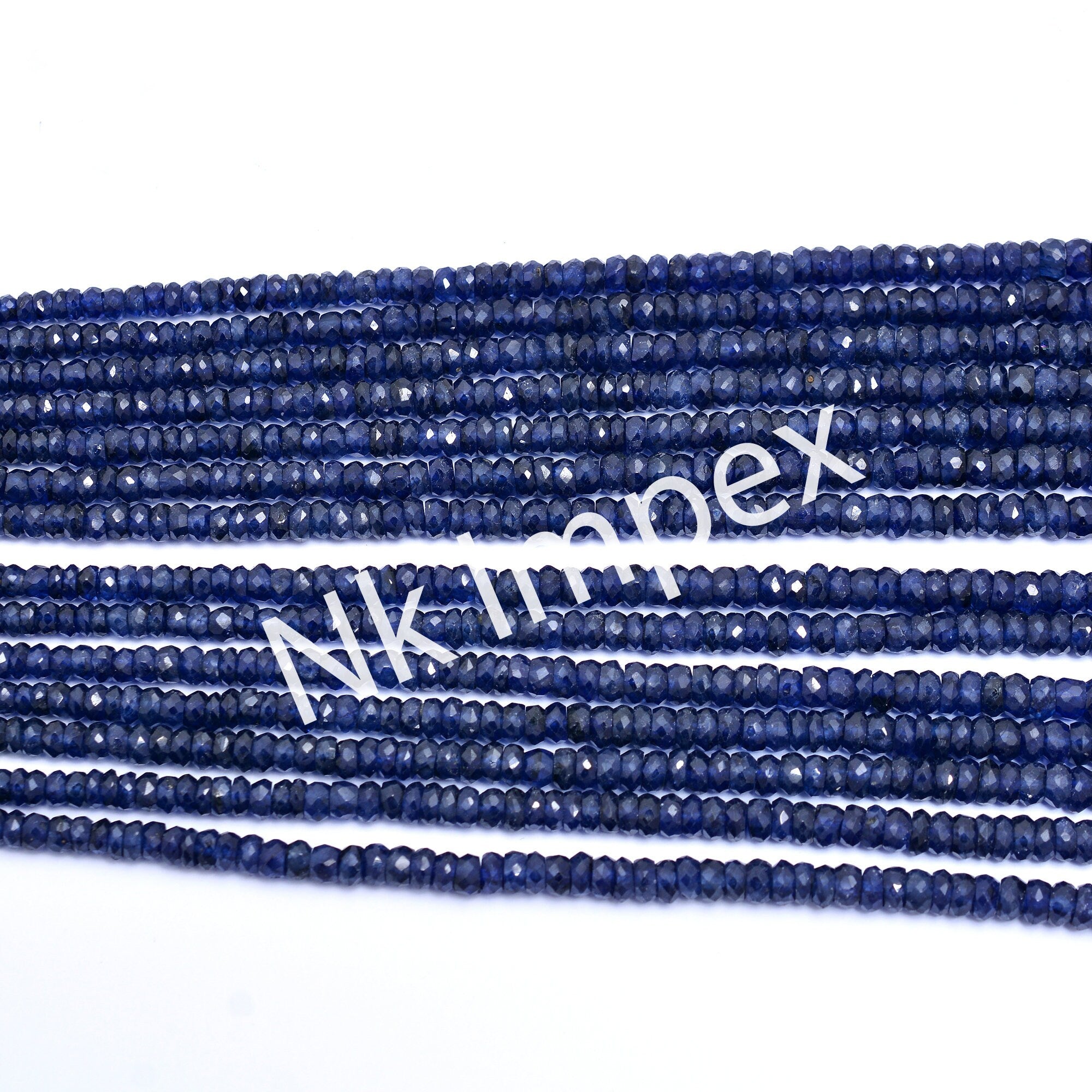 Blue Sapphire Beads Necklace, 4 To 5.5 mm, Unique Sapphire Glass Filled Beads, Sapphire Faceted Rondelle Beads, Sapphire Beads, 11" (SKU155)