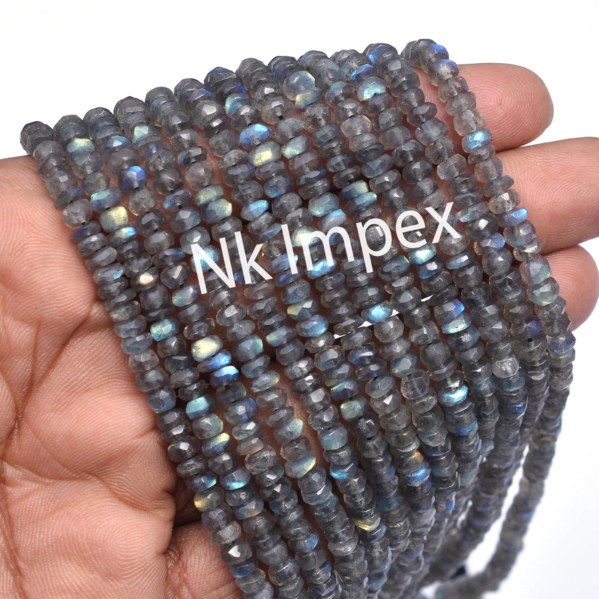 Natural Labradorite Faceted Rondelle Beads, 4 To 5 mm, Blue Flashy Labradorite Beads 13 Inch Strand, (SKU175)