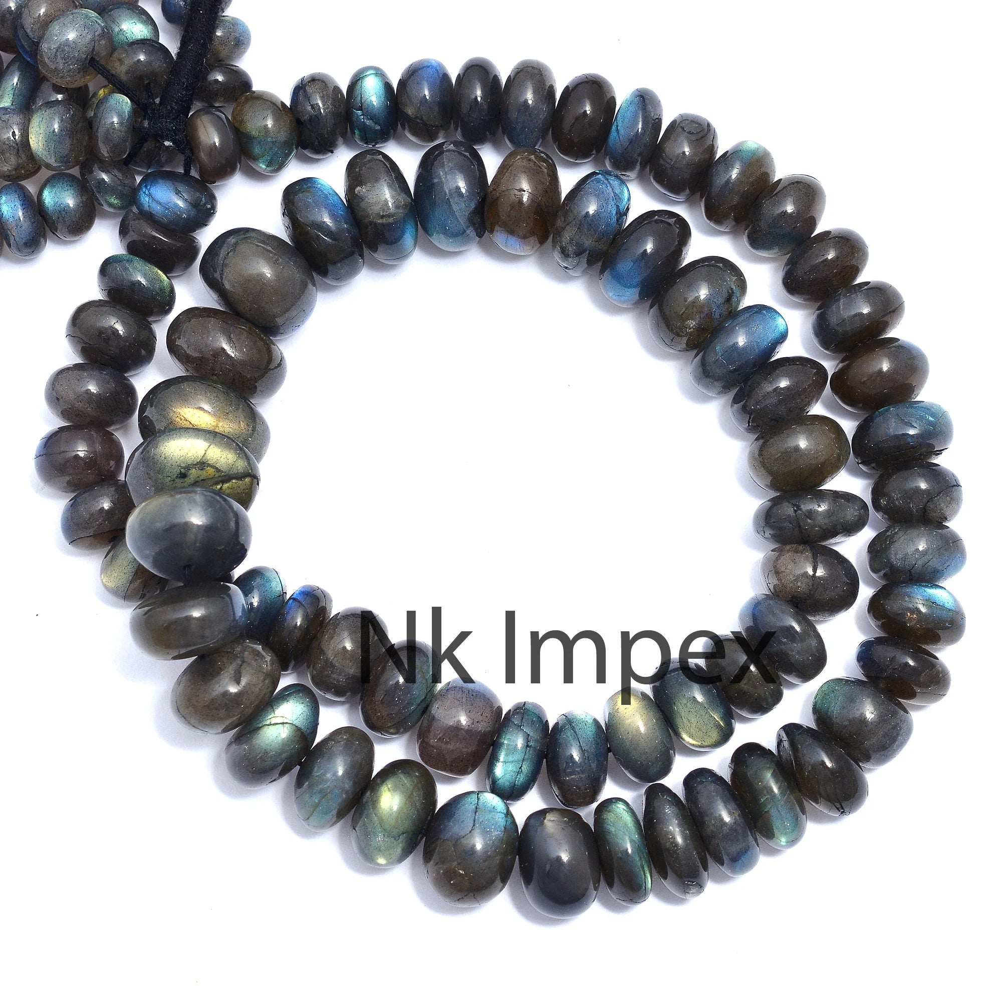 Blue Flashy Labradorite Smooth Rondelle Beads, 8 To 14 mm, Black Rainbow Labradorite Beads, Wholesale Beads Supplier (SKU178)