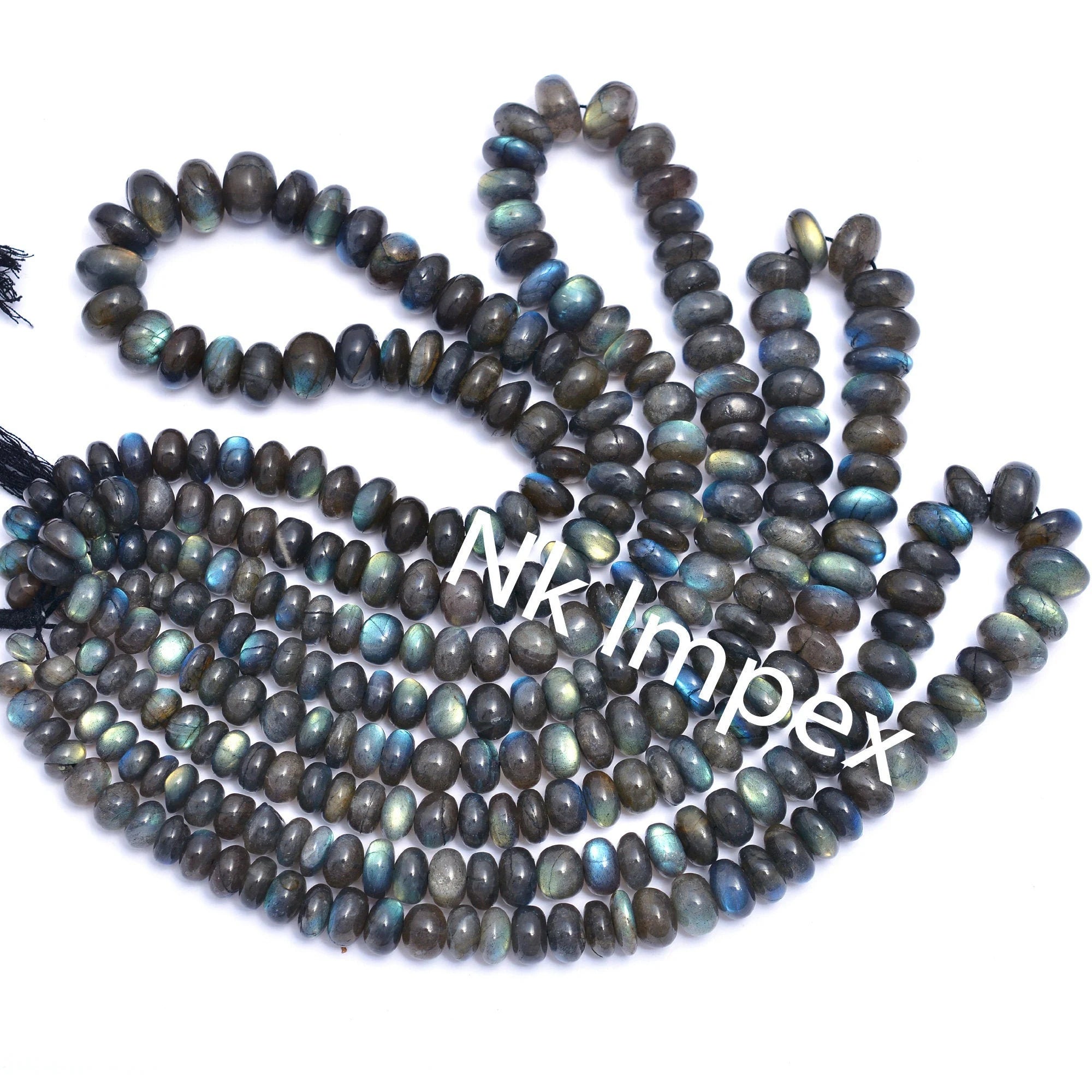 Blue Flashy Labradorite Smooth Rondelle Beads, 8 To 14 mm, Black Rainbow Labradorite Beads, Wholesale Beads Supplier (SKU178)