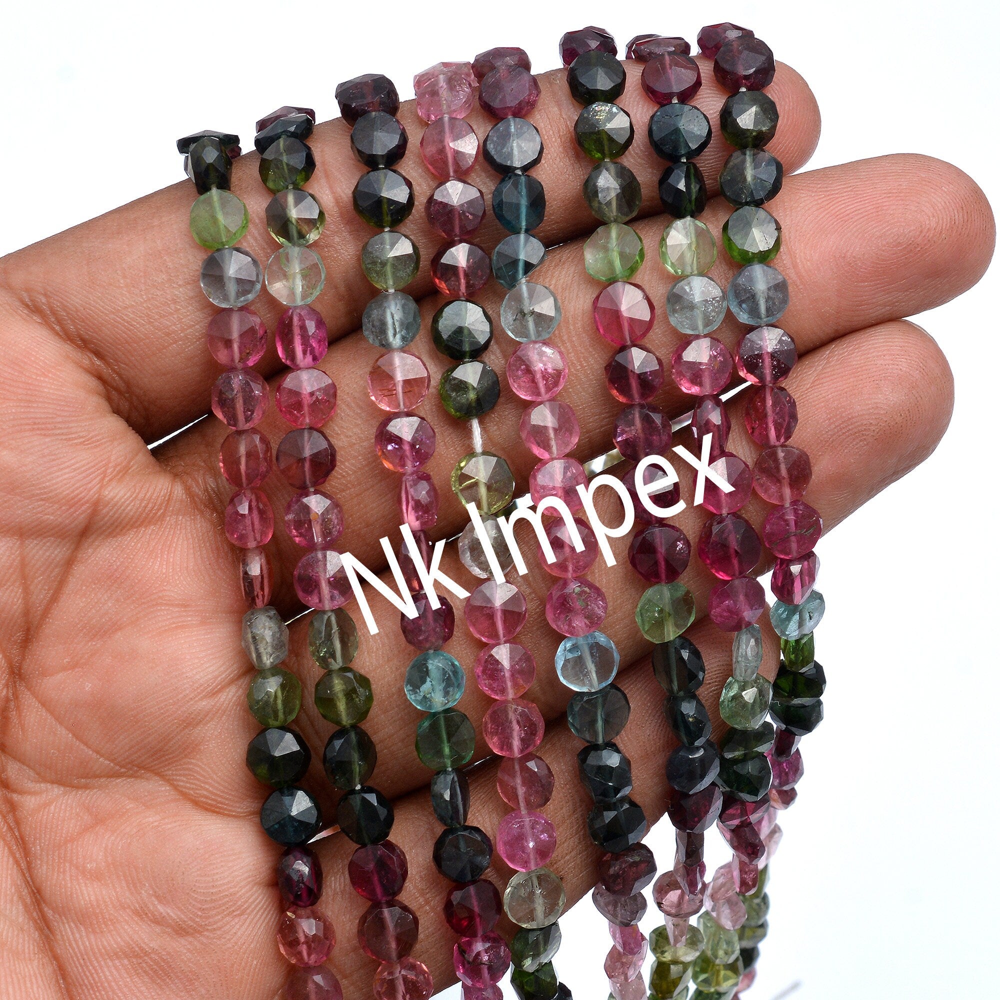 Natural Multi Tourmaline Faceted Coin Beads, 5.5 mm - 6 mm, Multi Tourmaline Coin, Tourmaline Coin Beads, Jewelry Beads, 16 Inch, SKU 196