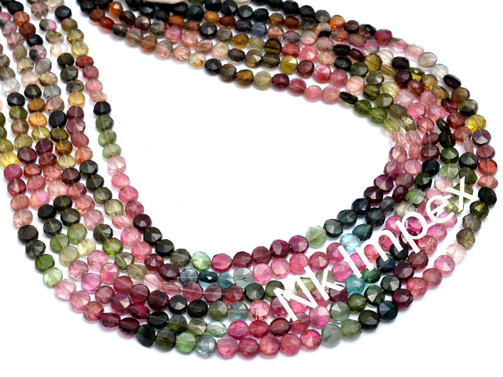 Natural Multi Tourmaline Faceted Coin Beads, 5.5 mm - 6 mm, Multi Tourmaline Coin, Tourmaline Coin Beads, Jewelry Beads, 16 Inch, SKU 196