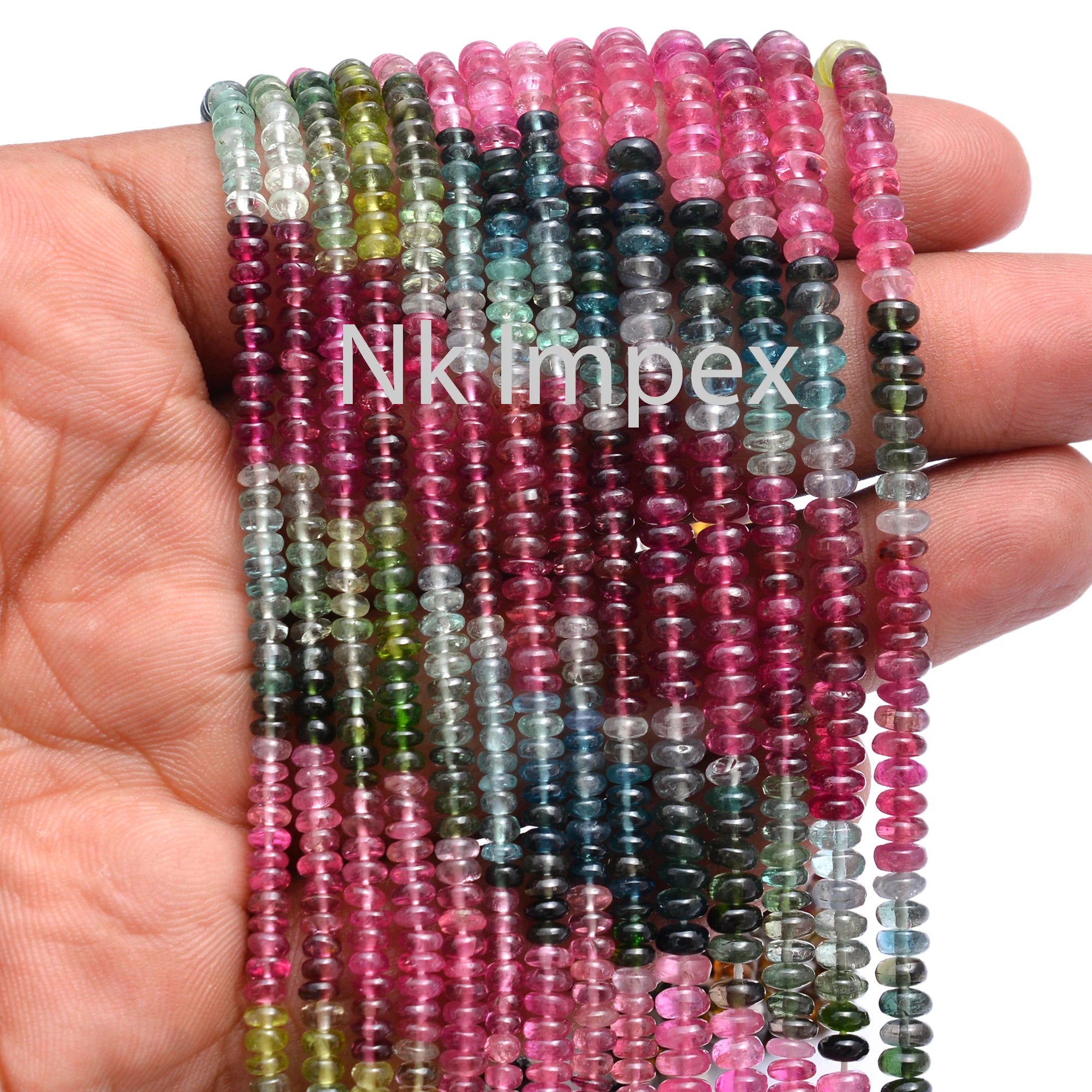AAA Quality Natural Multi Color Tourmaline Beads, Smooth Rondelle Beads, Wholesale Tourmaline Beads Supplier 13" Strand (SKU210)