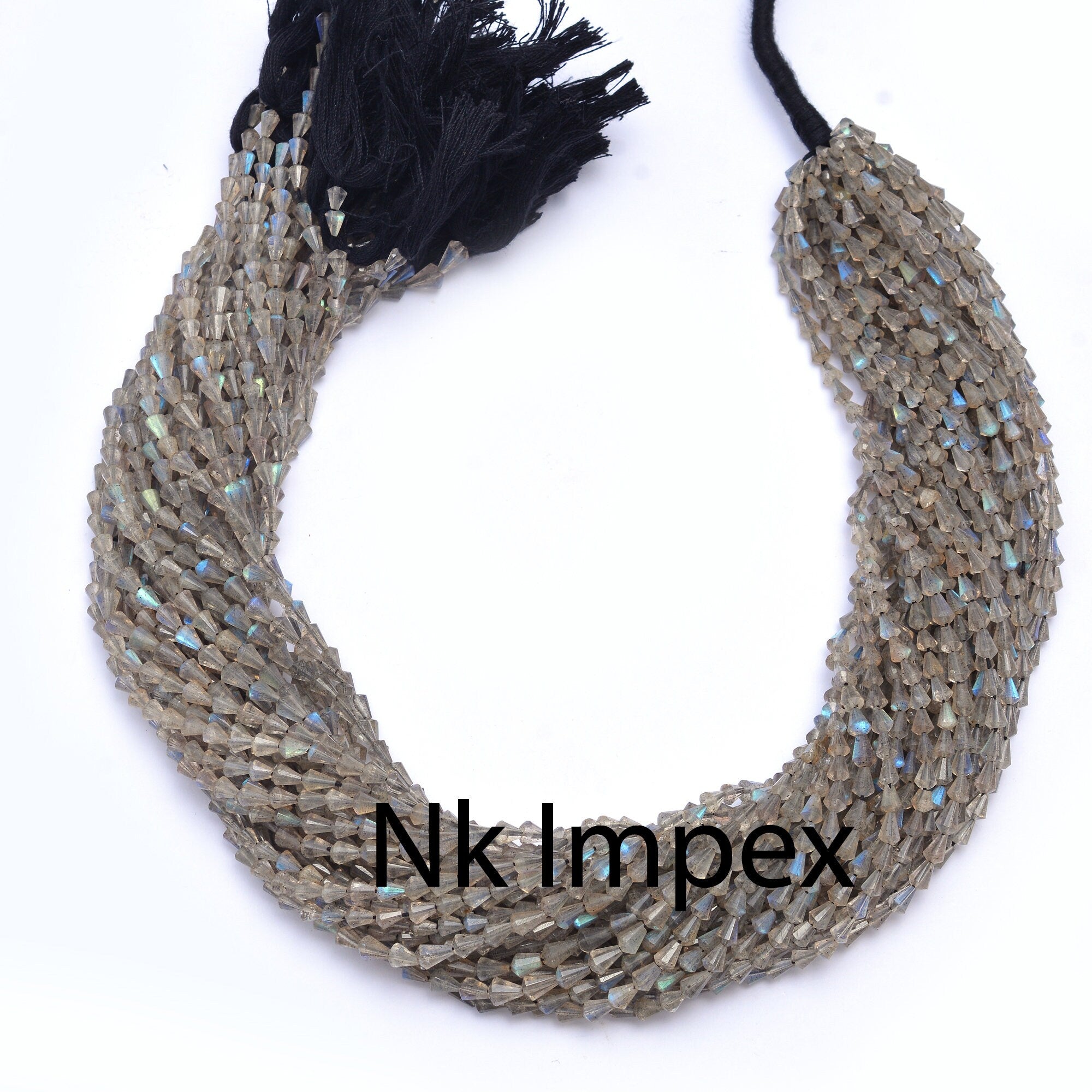 Natural Labradorite Faceted Straight Drill Drops, 3 mm - 4 mm, Labradorite Drops, Black Rainbow Drops, Jewelry Beads, 15 Inch