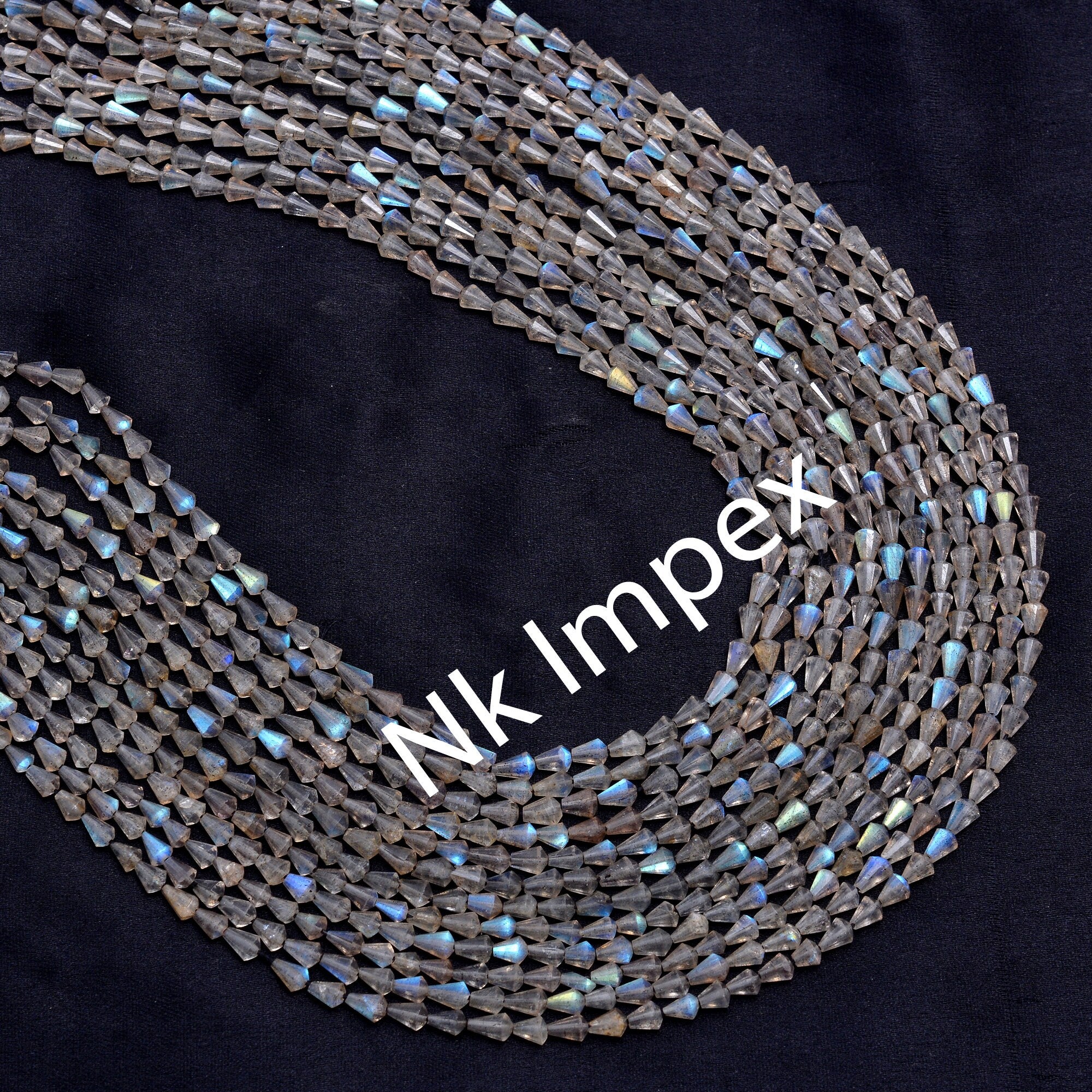 Natural Labradorite Faceted Straight Drill Drops, 3 mm - 4 mm, Labradorite Drops, Black Rainbow Drops, Jewelry Beads, 15 Inch