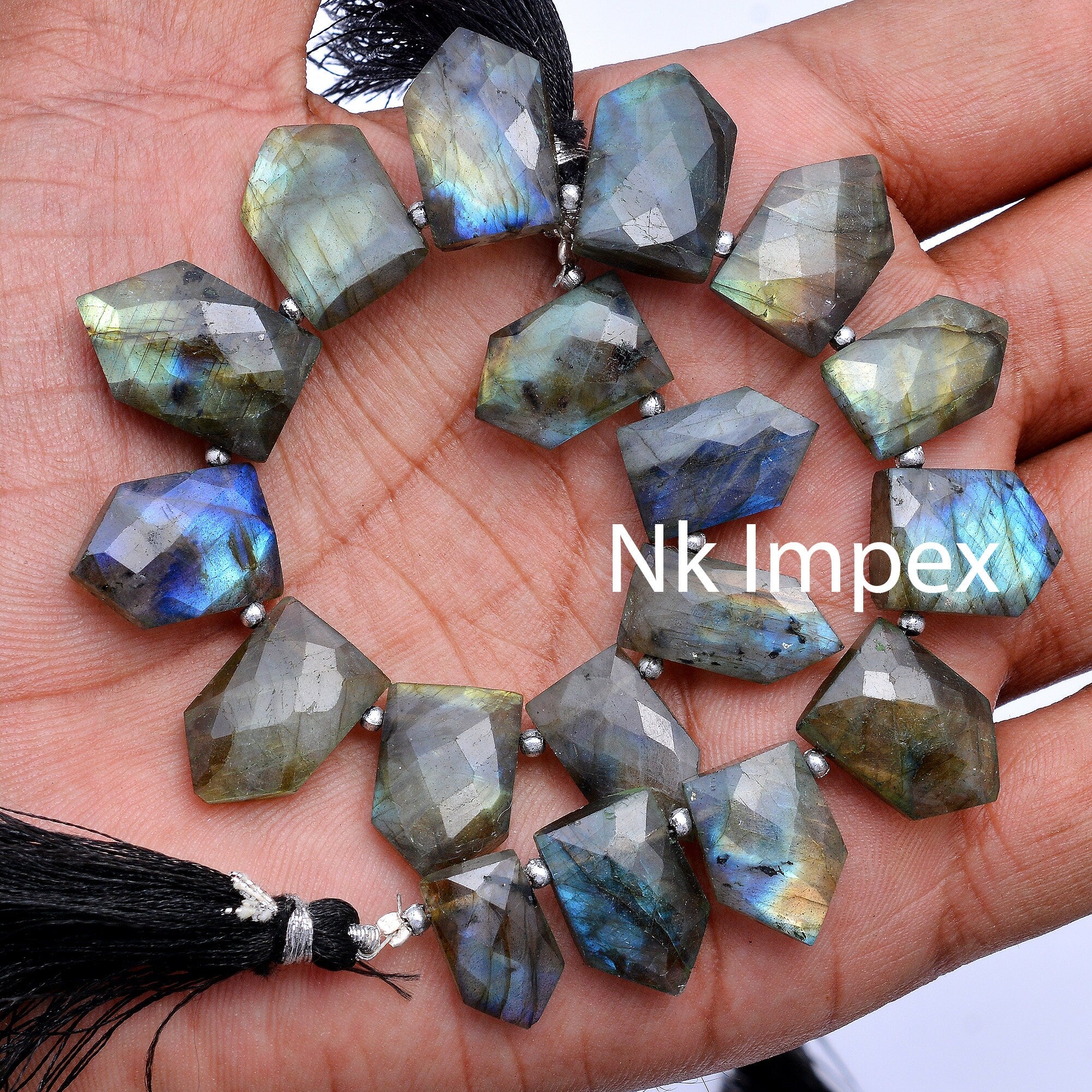Black Rainbow Labradorite Shield Gemstone Beads, 10x16 To 13x19 mm, (SKU234)