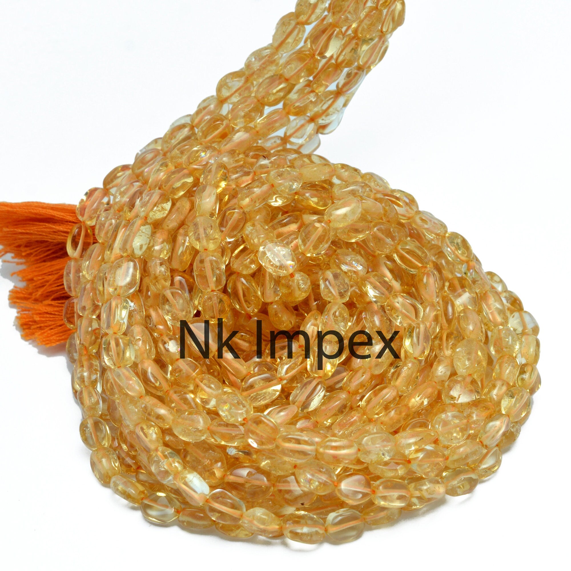 Natural Yellow Citrine Smooth Oval Beads, 15 Inch Strand Handmade Gemstone Beads, (SKU236)