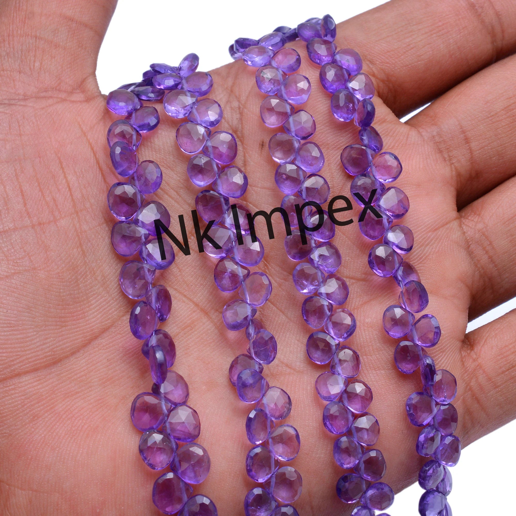 Natural Amethyst Faceted Heart Beads, 6x6 mm to 7x7 mm, Amethyst Jewelry Making Beads, 8 Inches Strand, (244)