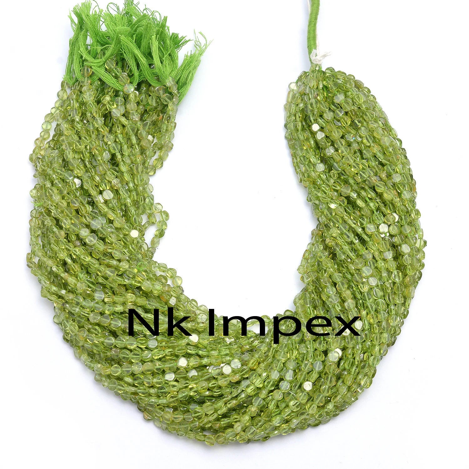 Natural Peridot Smooth Coin Beads, 4 mm To 5 mm, 14 Inches Strand, SKU276
