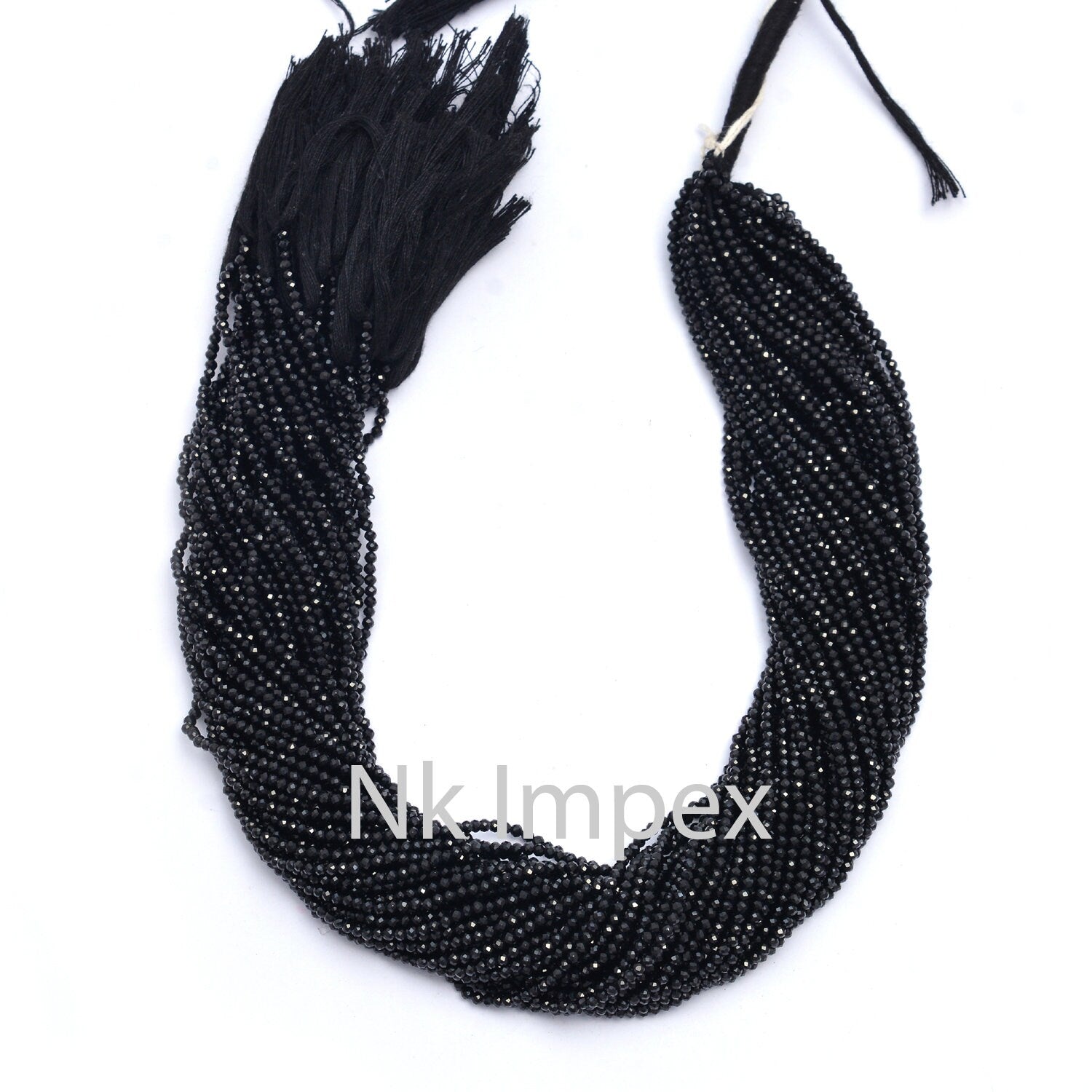 Natural Black Spinel Faceted Round Beads 13 Inches, 2 mm - 2.5 mm, SKU277