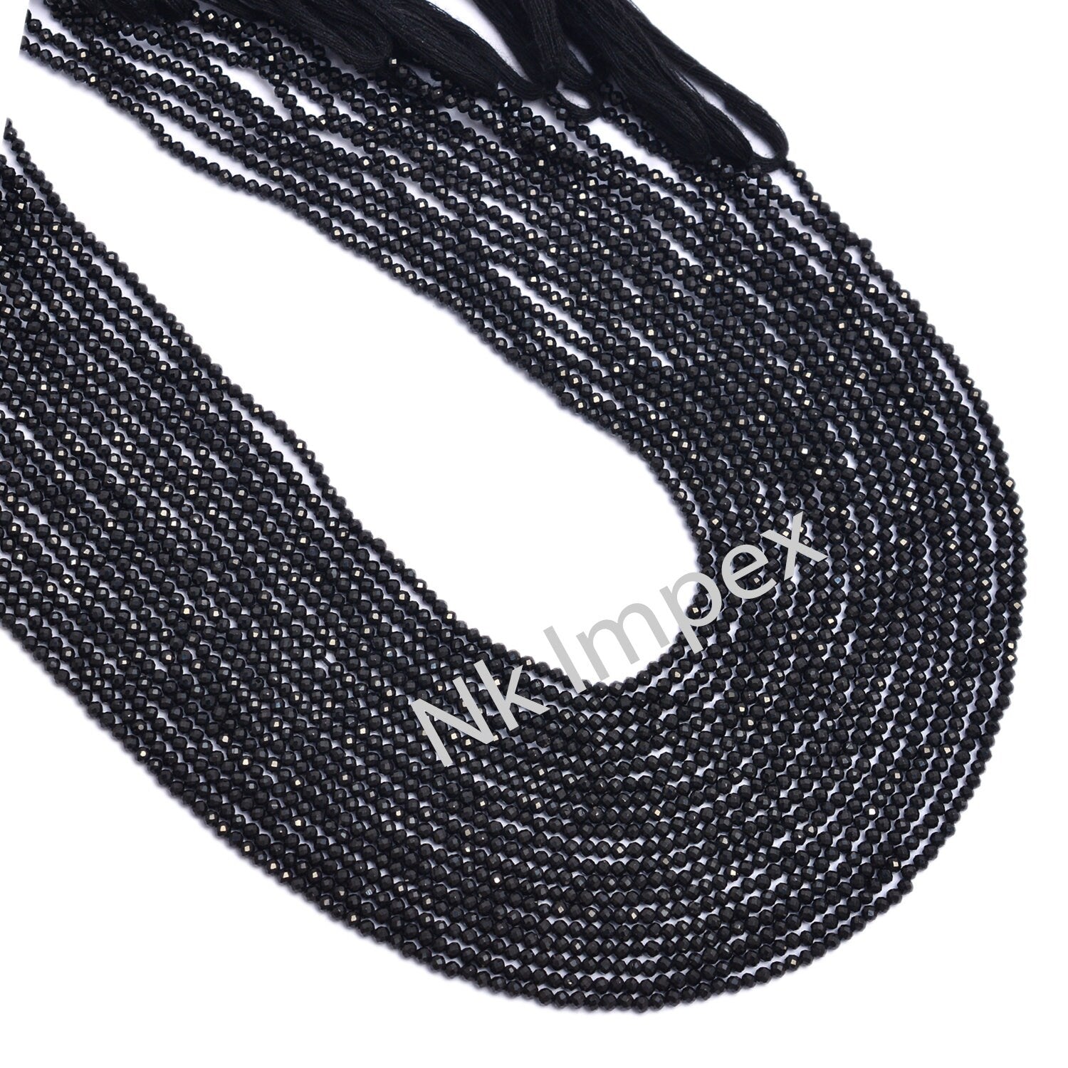 Natural Black Spinel Faceted Round Beads 13 Inches, 2 mm - 2.5 mm, SKU277