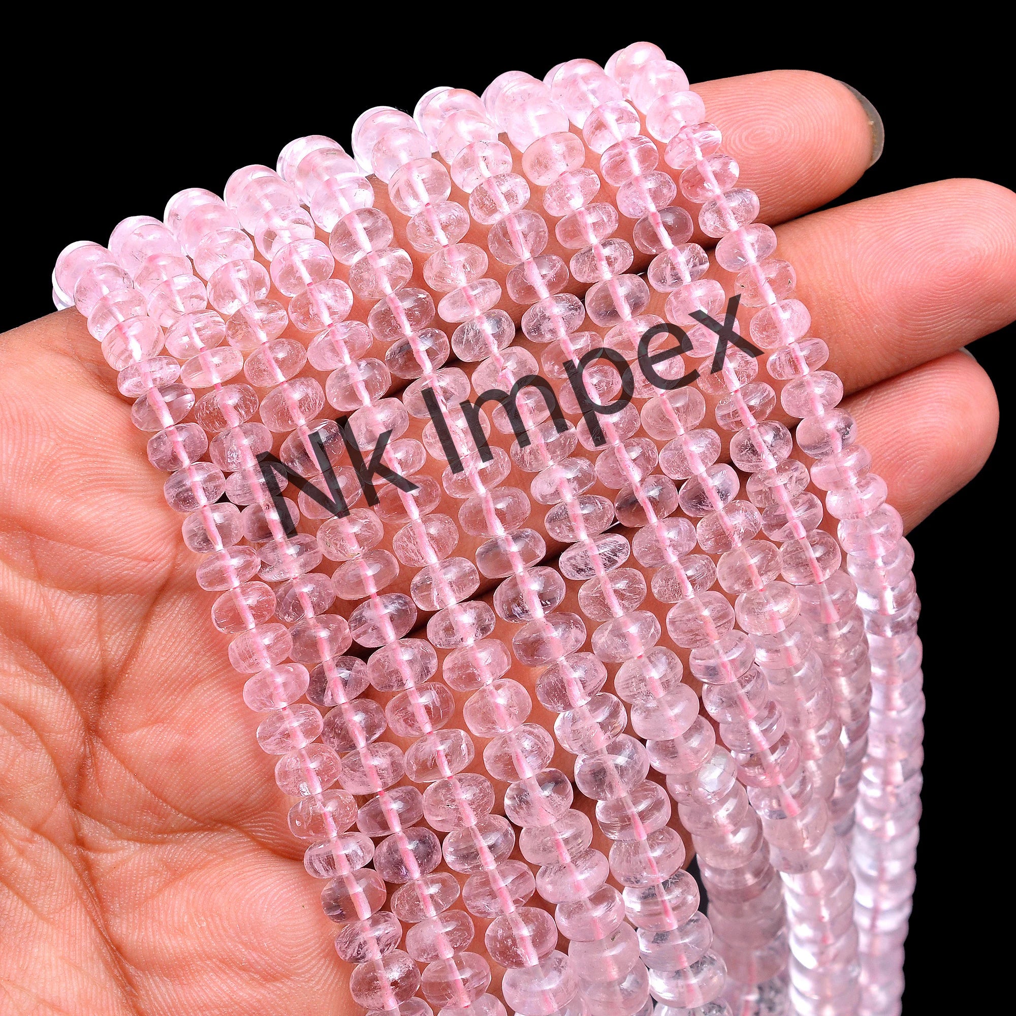 Morganite Beads, 5 To 10 mm, Smooth Rondelle Beads, Pink Morganite Beads, Morganite Jewelry Making Gemstone Beads, 19" Strand (SKU290)