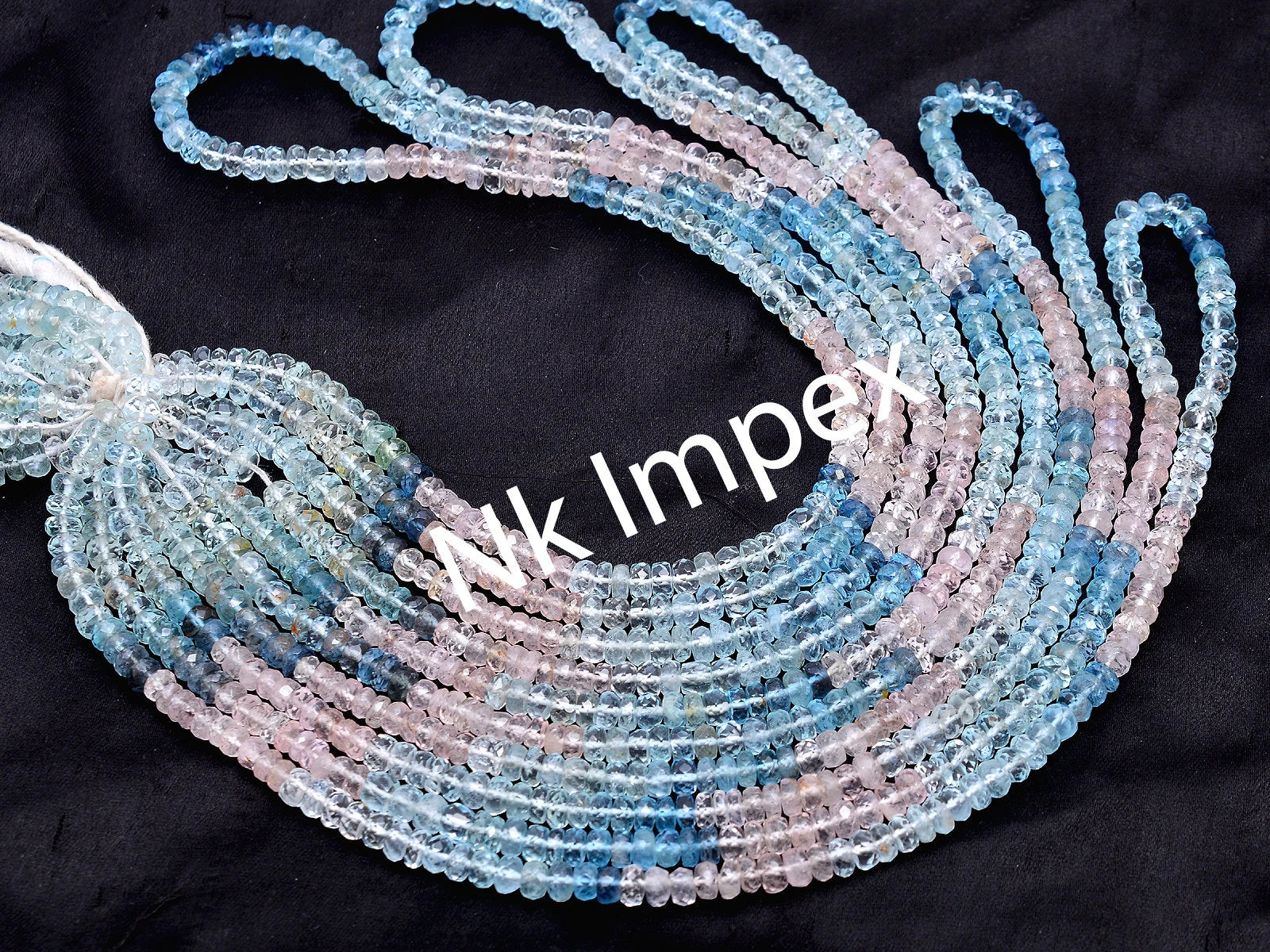 Multi Aquamarine Faceted Rondelle Beads, Multi Aquamarine Beads, Pink Blue Shaded Beads, Handmade Gift For Women, 18 Inch (SKU299)