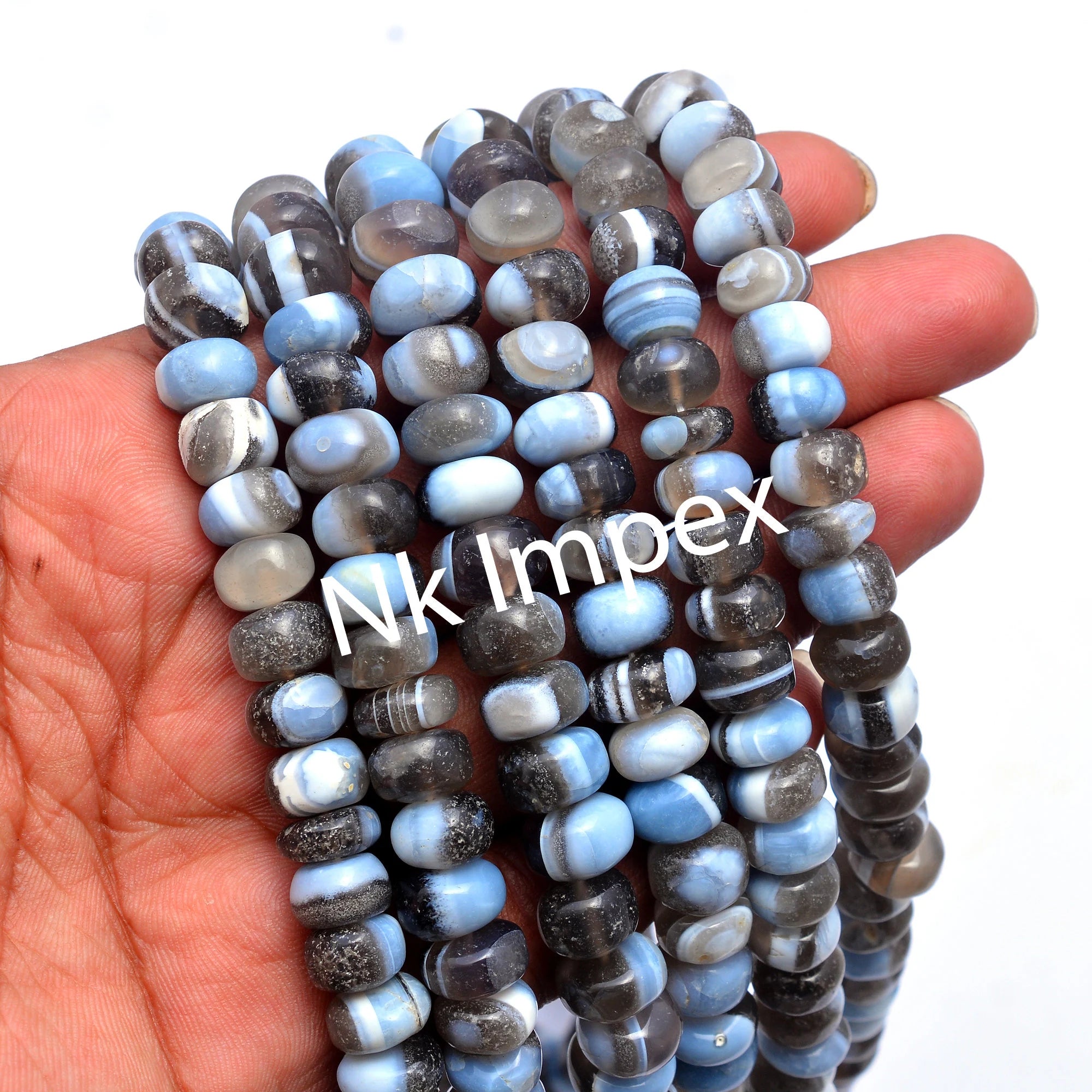Blue Opal Smooth Rondelle Beads, 9 mm To 11 mm, Blue Opal Rondelle Smooth Fancy Beads, Opal Jewelry Making Gemstone Beads, 9 Inch