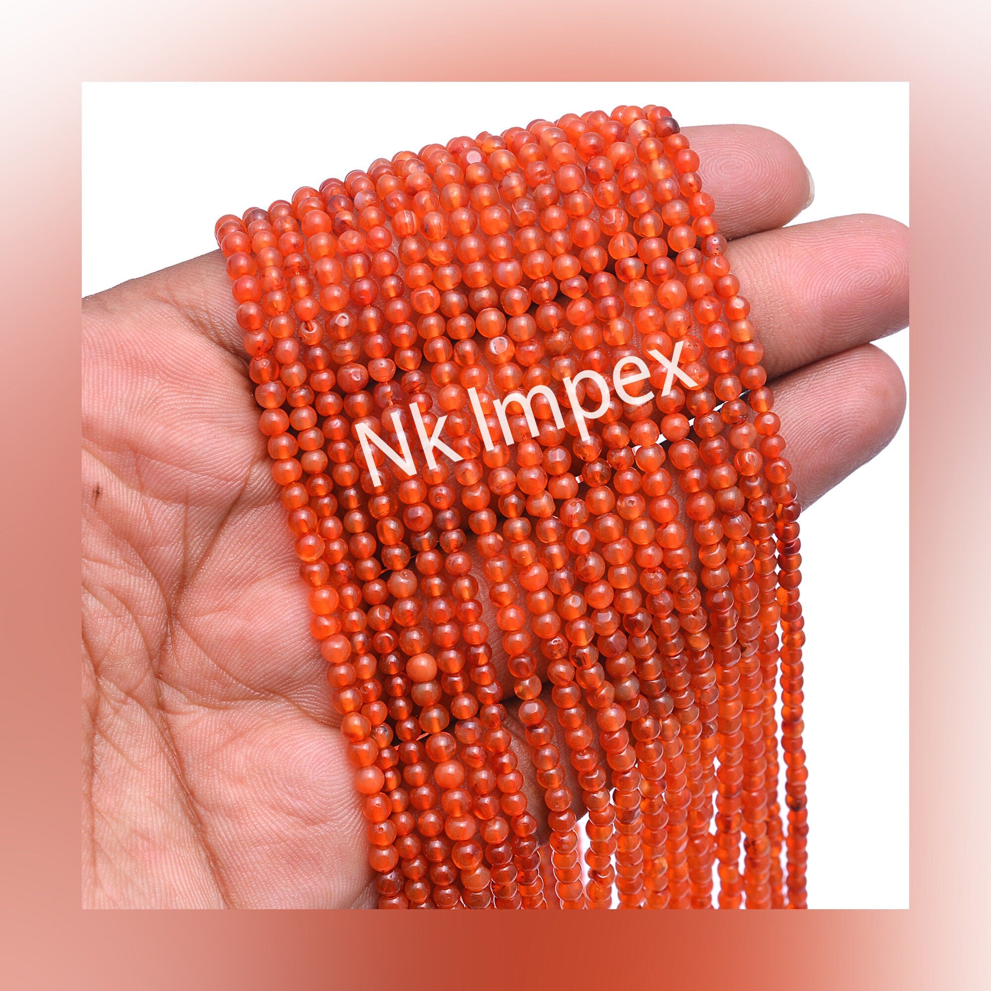 Natural Carnelian Smooth Round Beads, 3 mm - 3.5 mm Beads, Handmade Craft Beads, Gift For Her, Jewelry Making Beads, 15 Inches Strand SKU344