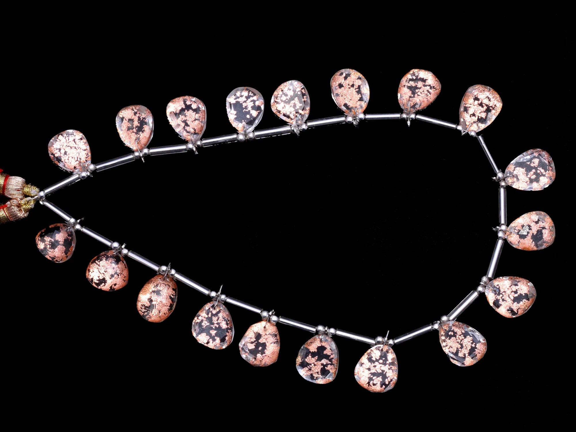 Natural Copper Foil Inlay Crystal Quartz Faceted Rose Slice Beads, 10.5 Inch, (SKU1024)