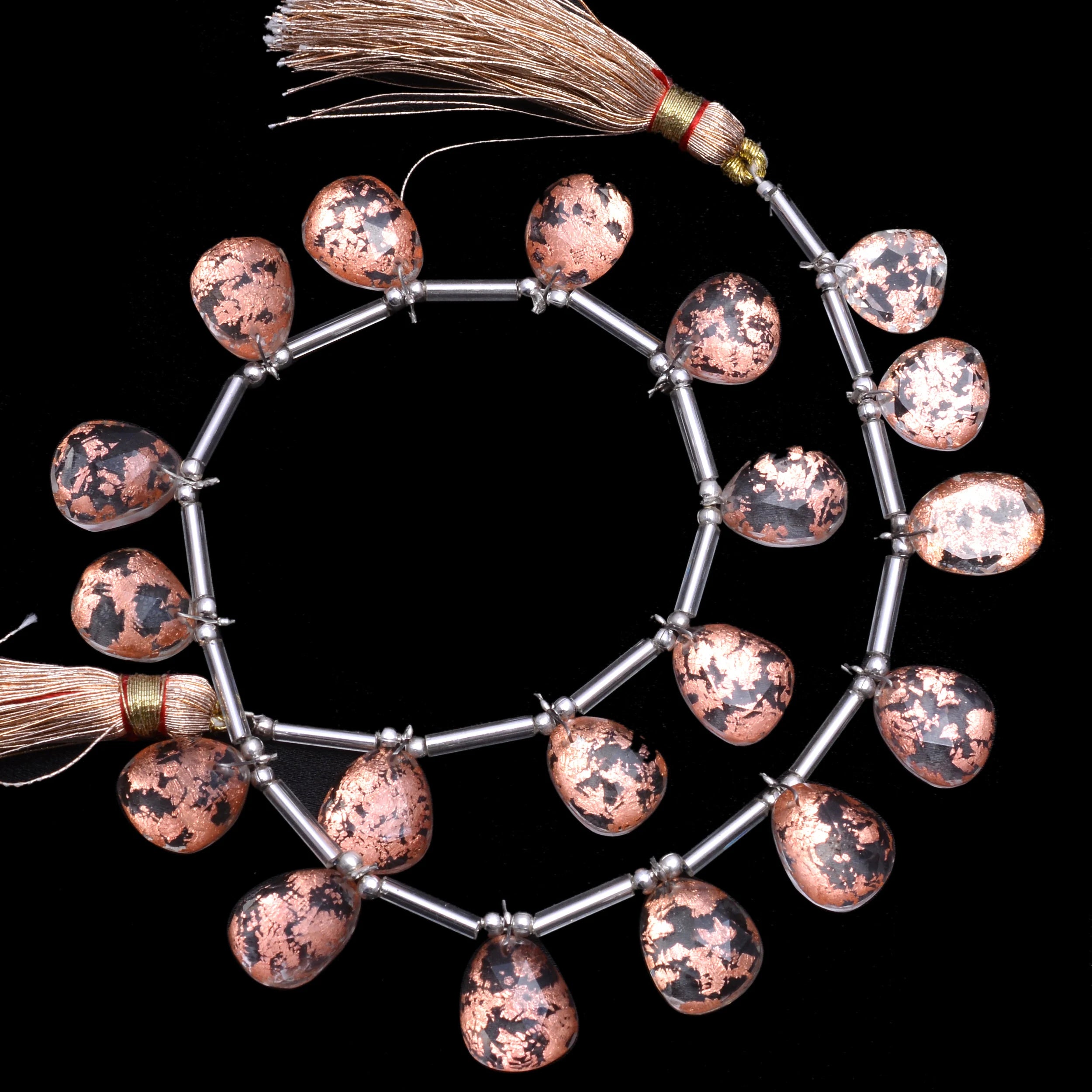 Natural Copper Foil Inlay Crystal Quartz Faceted Rose Slice Beads, 10.5 Inch, (SKU1024)