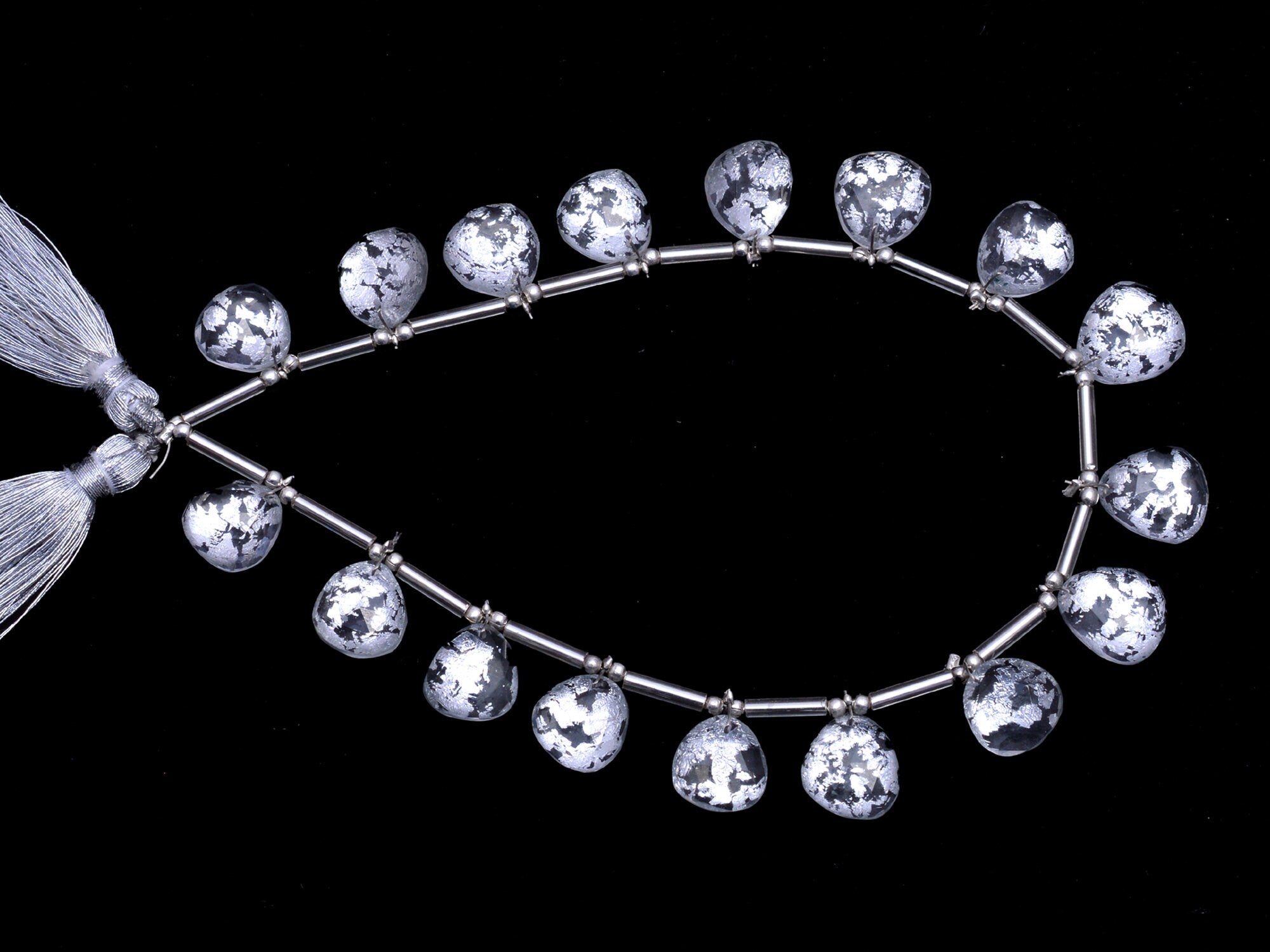 Silver Flakes Crystal Quartz Faceted Rosecut Slice Doublets Beads, 10x10.5 mm To 11.5x12.5 mm, Crystal Quartz Slice Beads