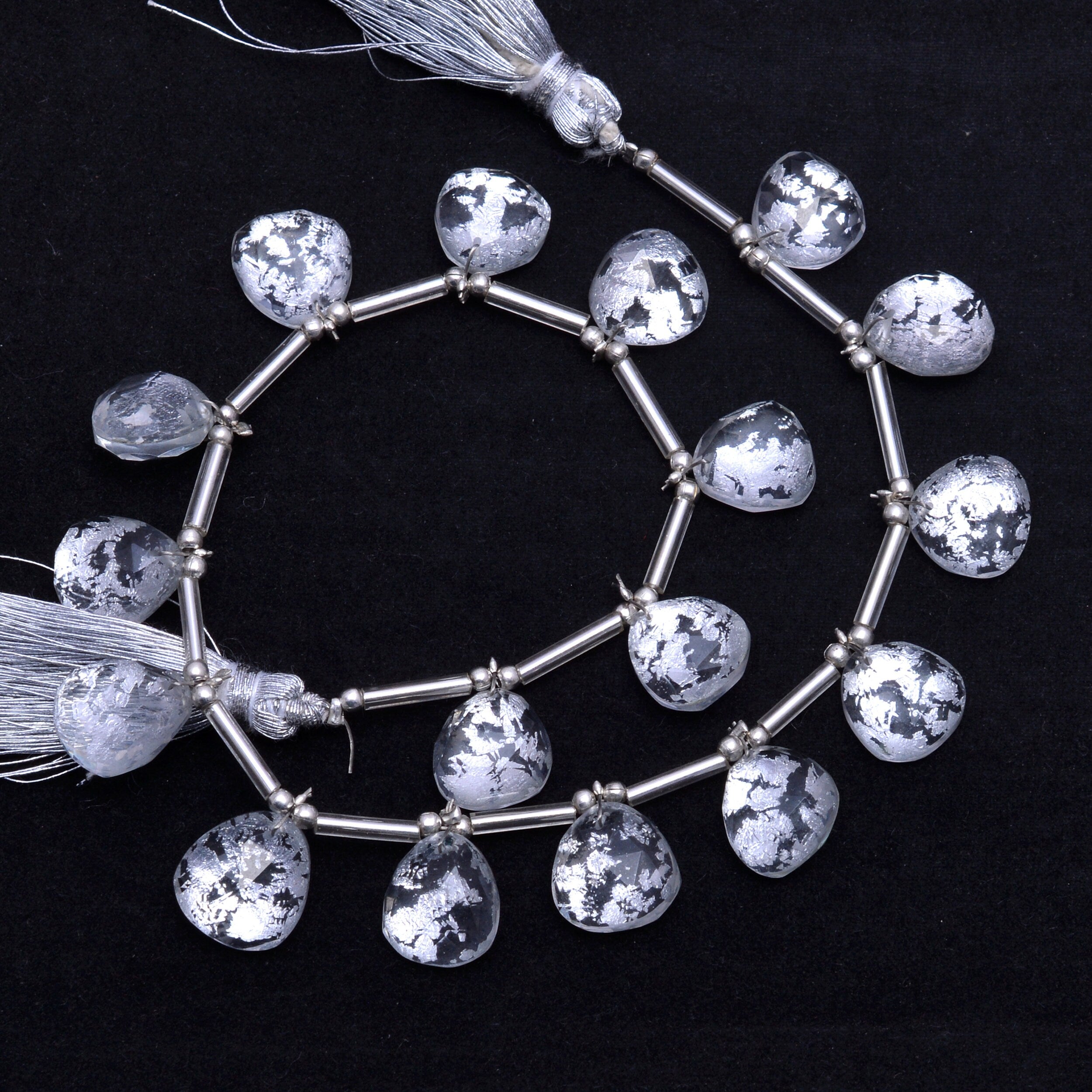 Silver Flakes Crystal Quartz Faceted Rosecut Slice Doublets Beads, 10x10.5 mm To 11.5x12.5 mm, Crystal Quartz Slice Beads
