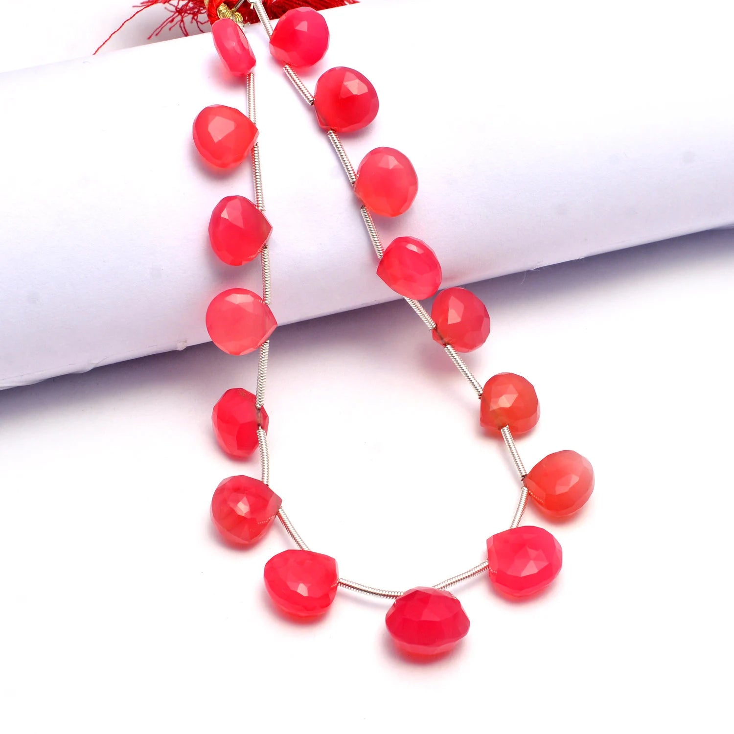 Natural Ruby Chalcedony Faceted Heart Shape Beads, 9.5 To 12.5 mm, 8.5 Inch, (SKU1030)