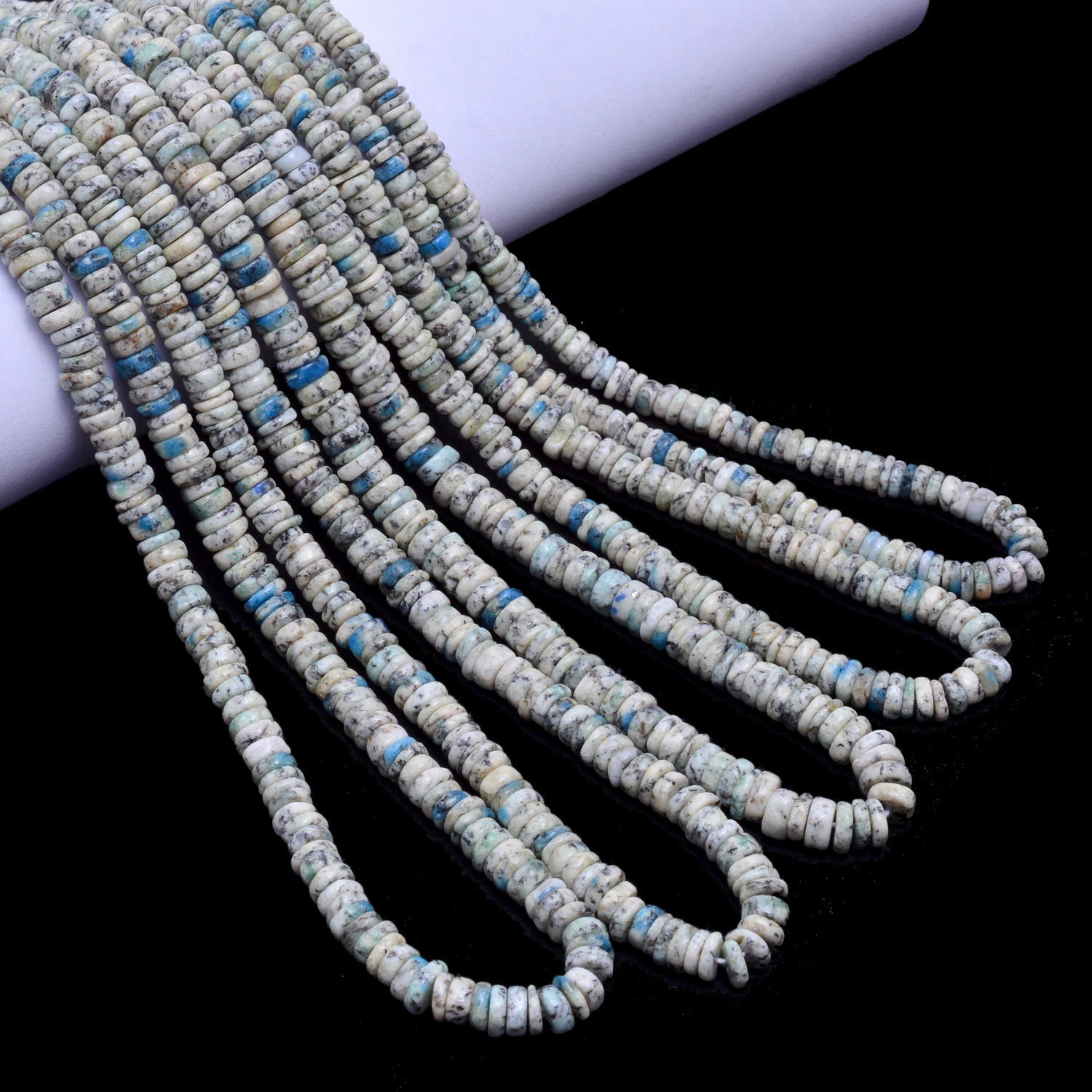 K2 Granite Raindrop Azurite Smooth Tyre Beads, K2 Heishi Beads, Azurite Tyre Beads, K2 Granite Jewelry Making Gemstone Beads