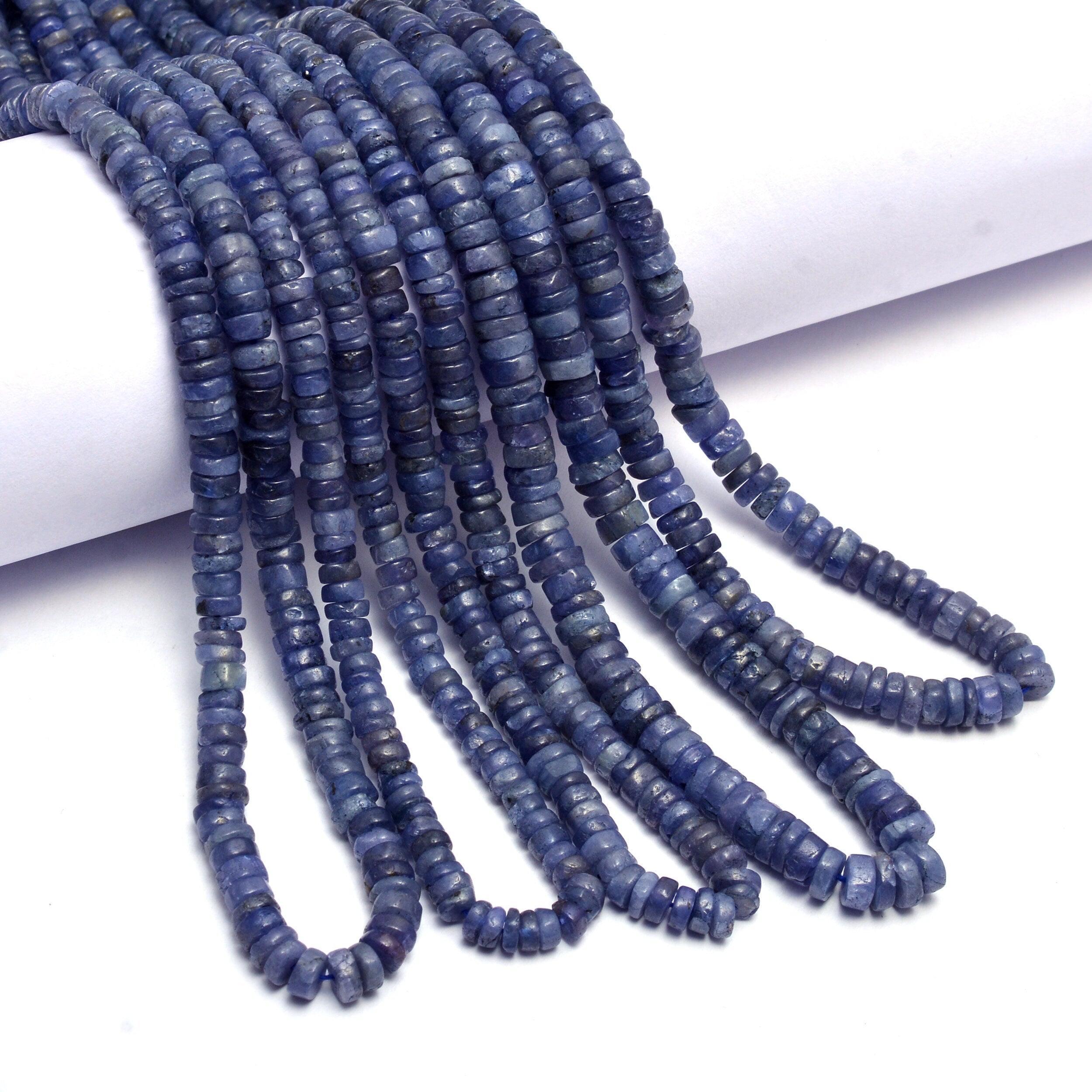 Tanzanite Smooth Heishi Beads, 4 mm To 6.5 mm, Tanzanite Wheels Tyre Jewelry Making Gemstone Beads, 16 Inch Strand (SKU1046)
