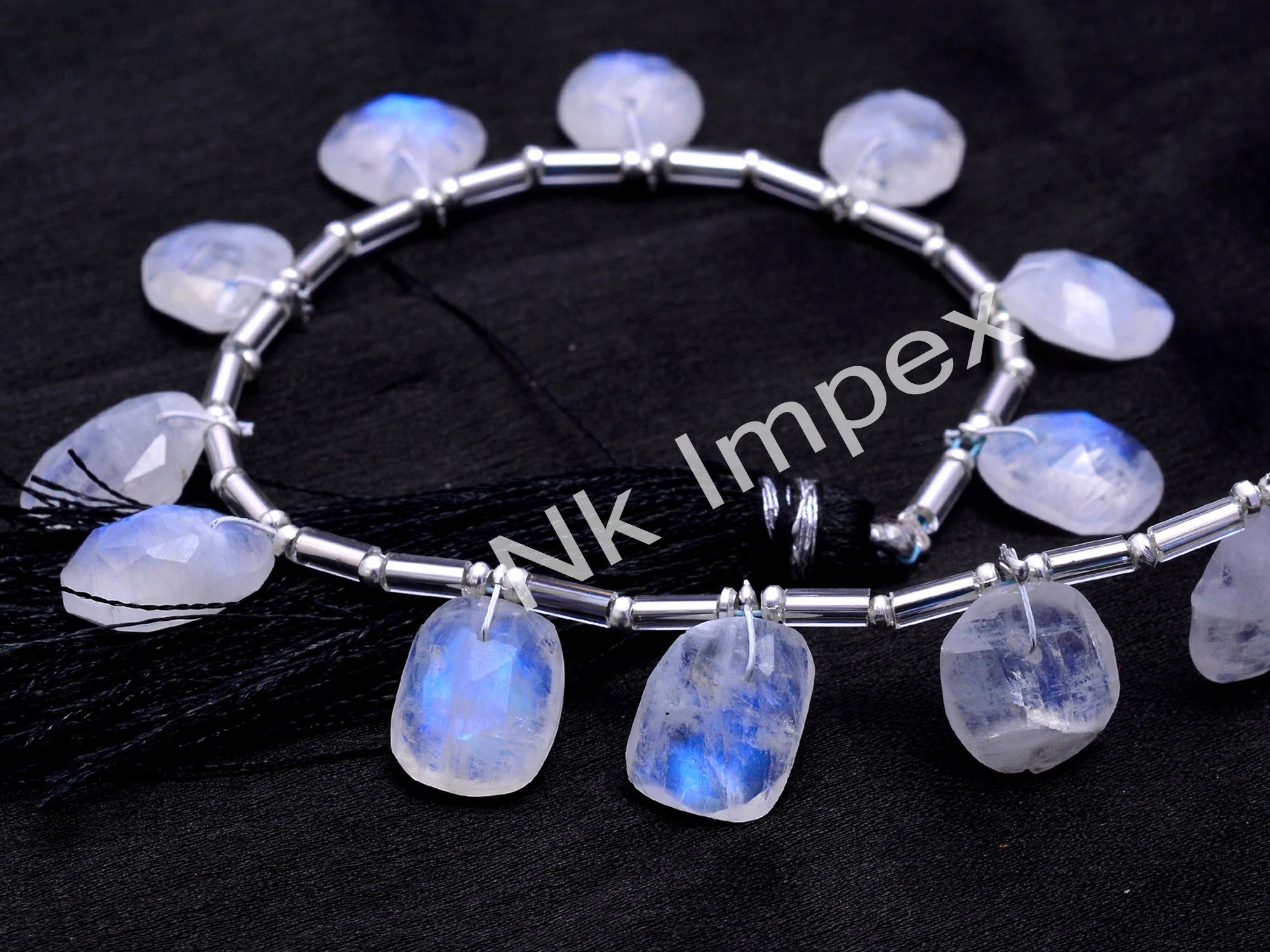 Rainbow Moonstone Faceted Rosecut Slice Beads, Rainbow Moonstone Side Drilled Slice, White Moonstone Rosecut, 8 Inch