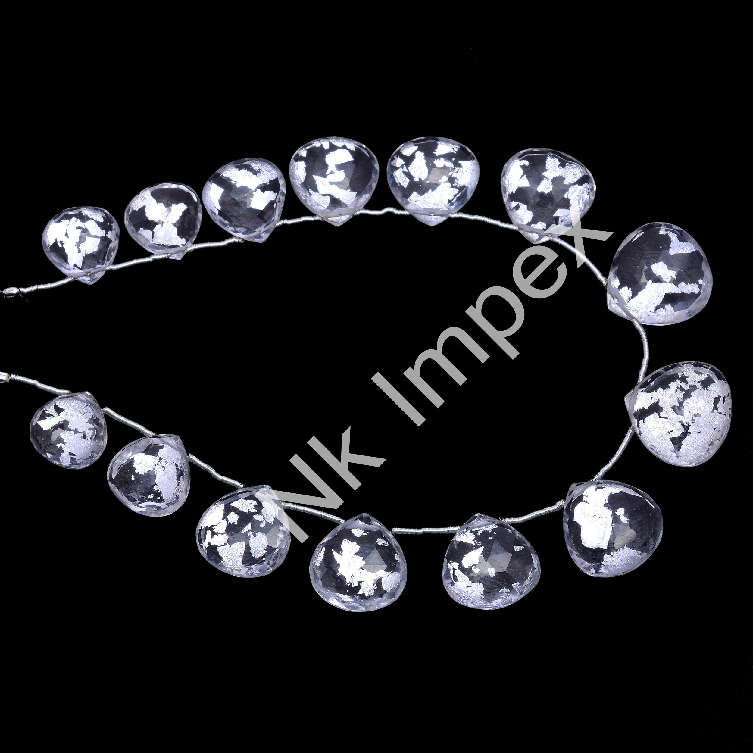 AA Quality Silver Flakes Crystal Quartz Faceted Heart Shape Doublet Briolette, Faceted Silver Flakes Crystal Quartz, SKU No. 1014