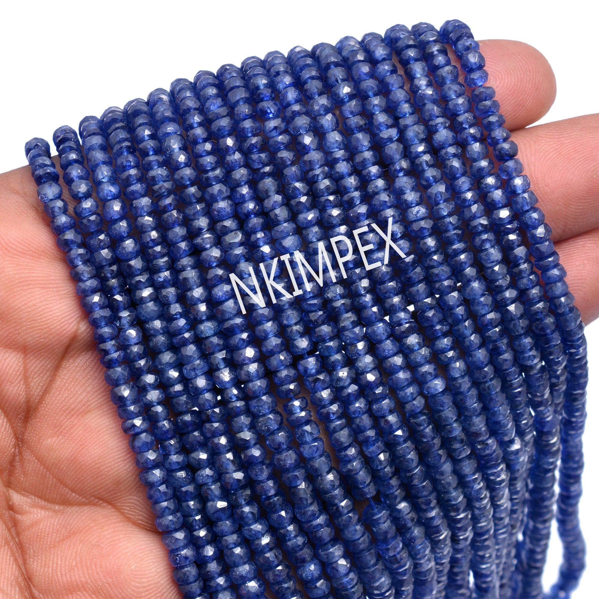 Blue Sapphire Faceted Rondelle Gemstone Beads, 3.5 To 4.5 mm, 17 Inch Strand, (SKU009)