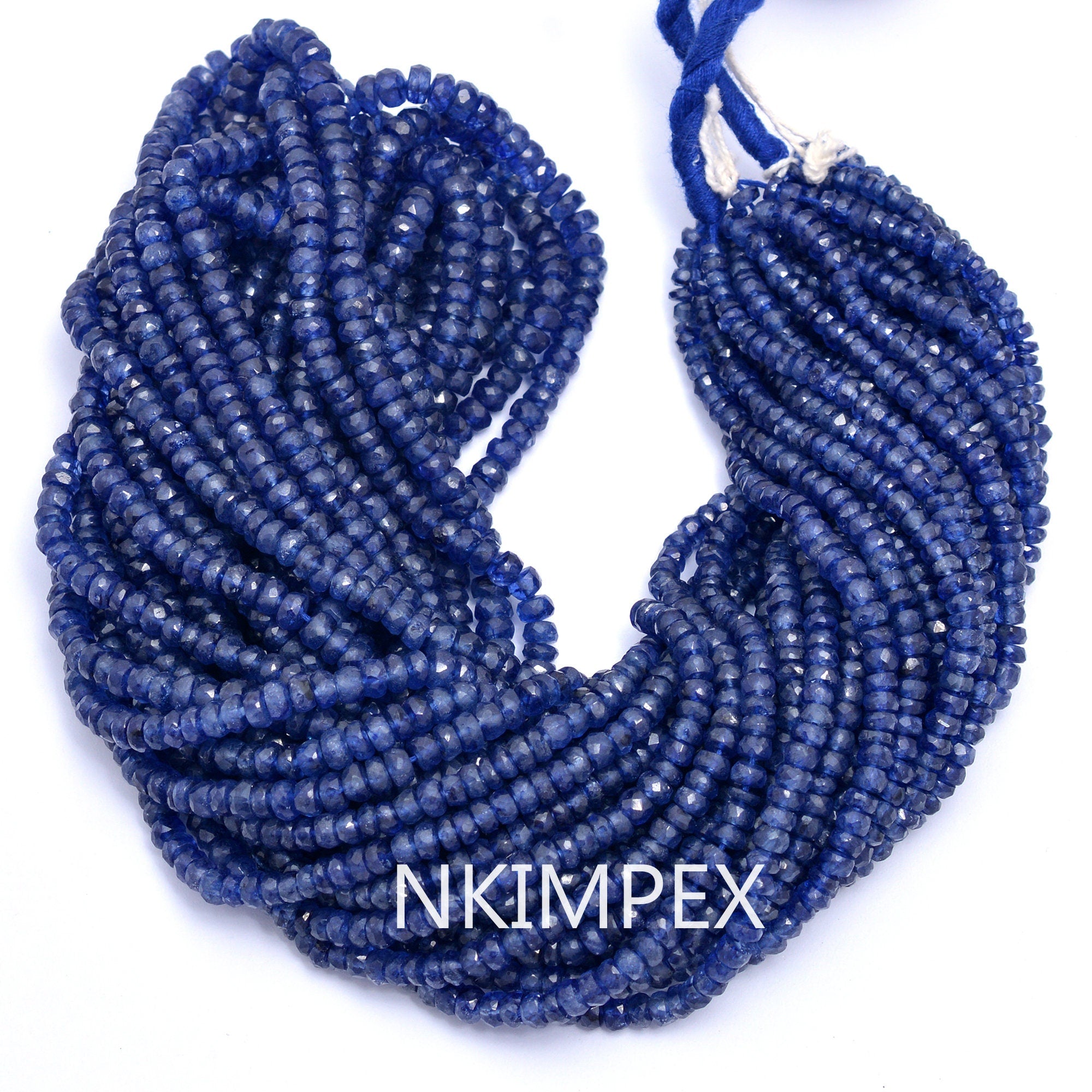 Blue Sapphire Faceted Rondelle Gemstone Beads, 3.5 To 4.5 mm, 17 Inch Strand, (SKU009)