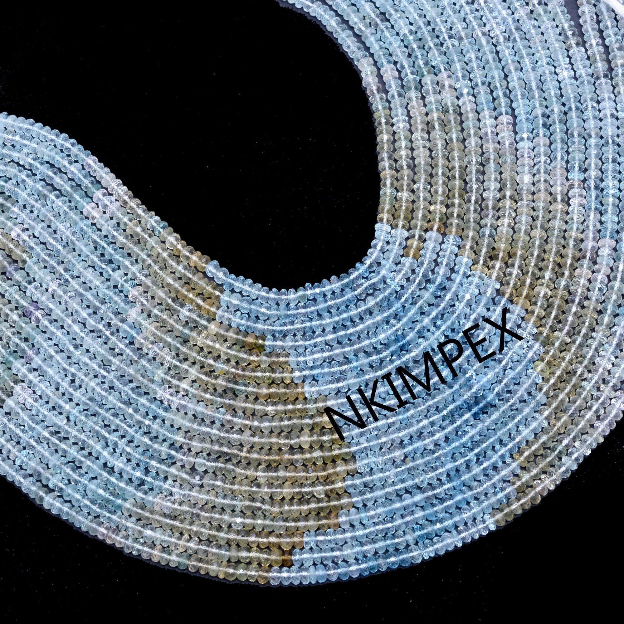 Multi Aquamarine Faceted Shaded Rondelle Beads, 15 Inch Strand, (SKU010)